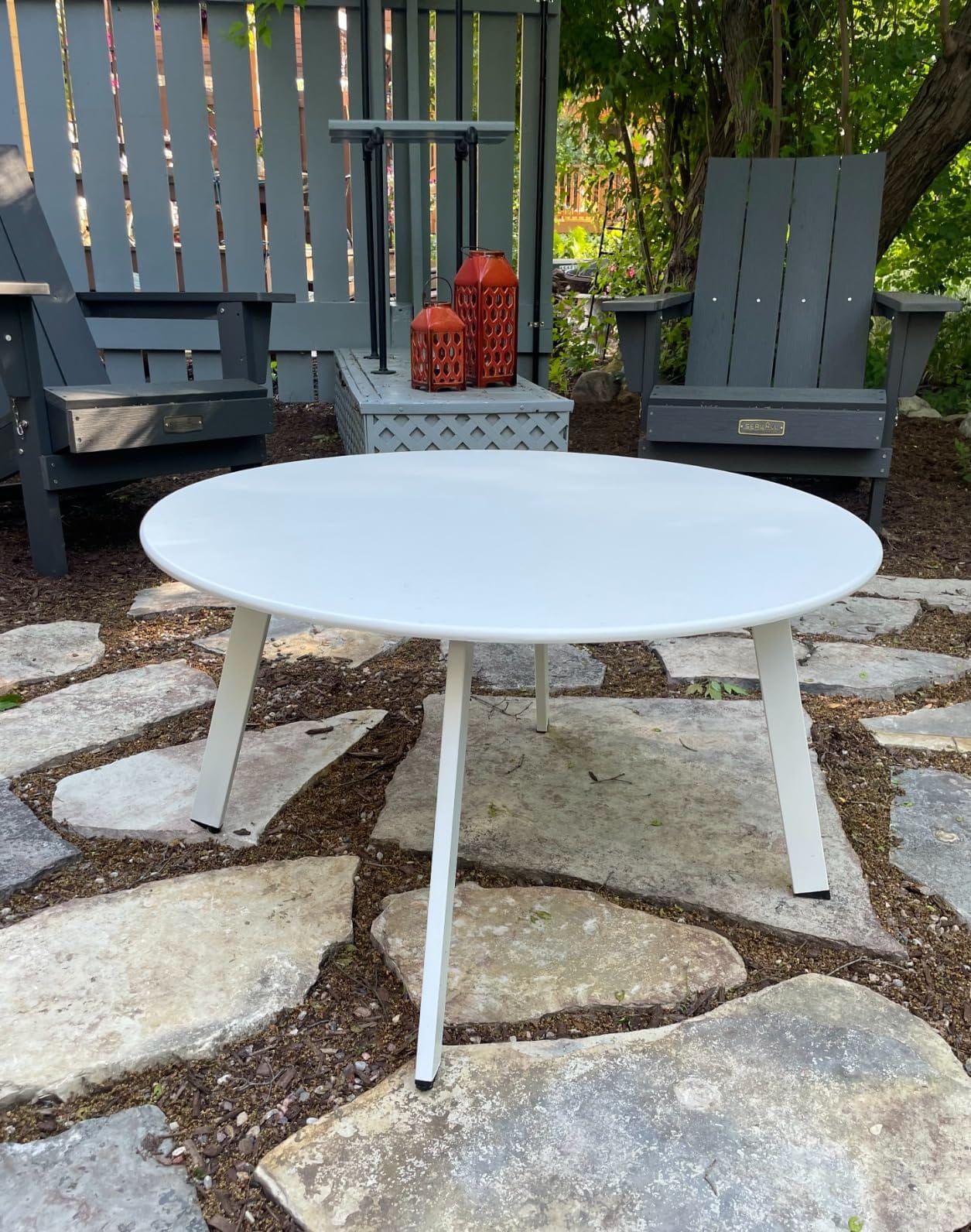 Grand patio Outdoor Round Coffee Table, 28-inch Patio Side Table, Great for Backyard Patio Deck, Sage Green customer photo 1