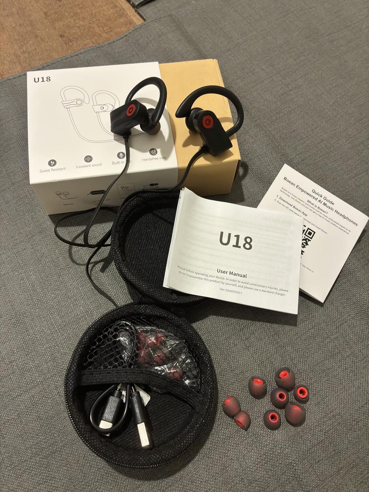 Boean Bluetooth Headphones, Wireless Headphones with AI Music Generation | 16 Hours Playtime Wireless Earbuds with Bluetooth 5.3 HD Stereo Sound, IPX7 Waterproof Running Headphones for Workout Sports customer photo 2