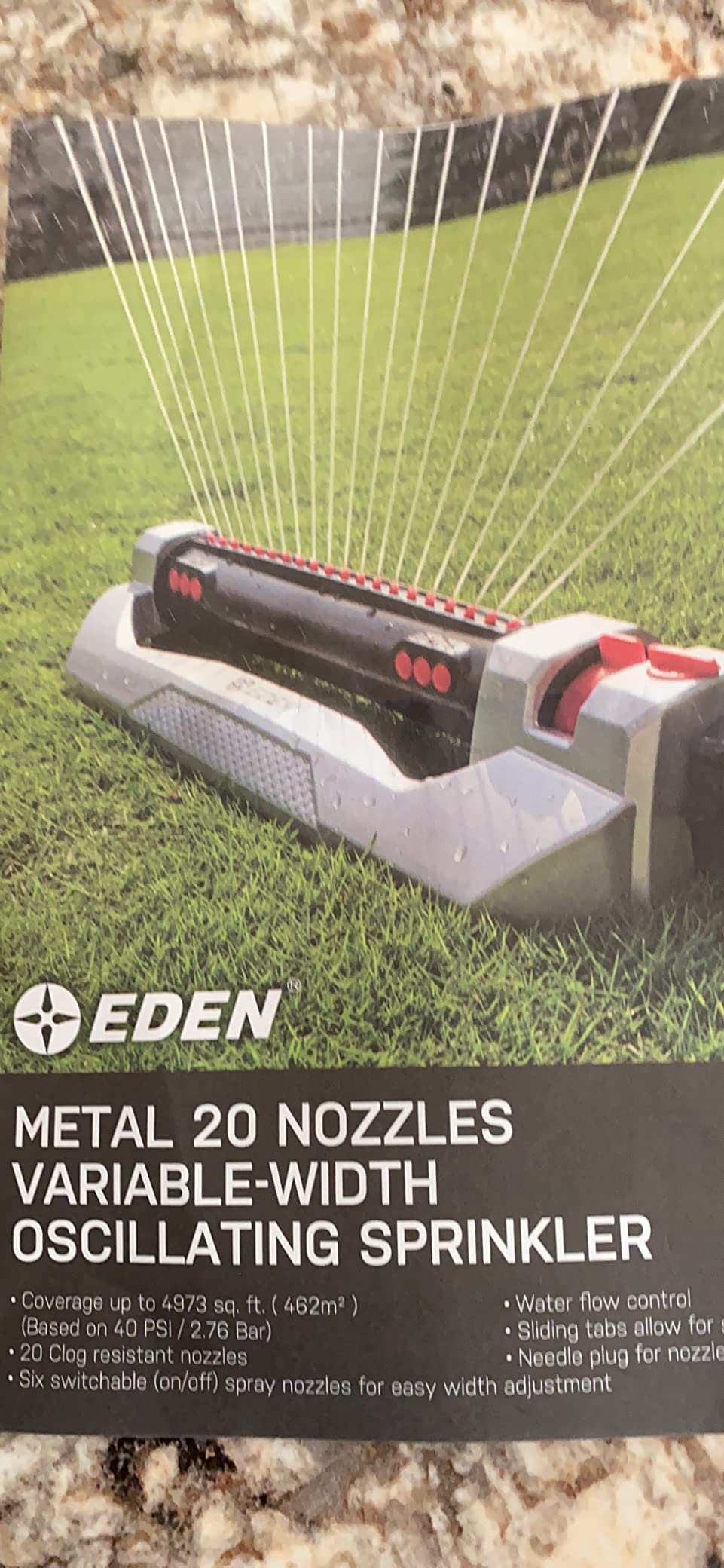 Eden 96216 Heavy Duty Turbo Oscillating Sprinkler, Covers Up to 4,900 sq. ft., 20 Precision Nozzles, Aluminum Base, Flow and Width Control, Adjustable Range, Quick Connects, Filters customer photo 1