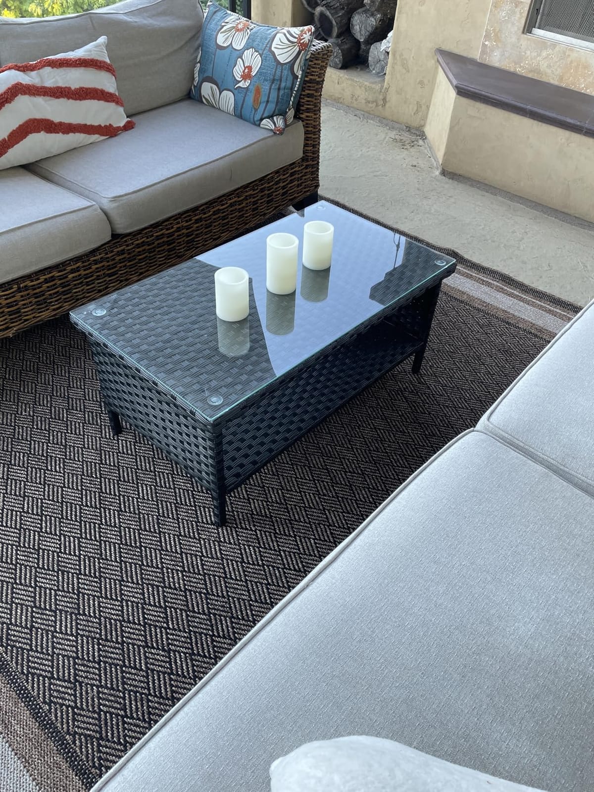 Outdoor Wicker Coffee Table Patio Furniture Garden Rattan 2-Layer Glass Table with Storage and Furniture Cover, Brown customer photo 1