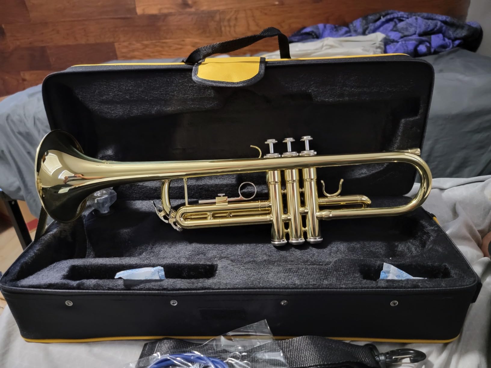 Trumpet Instrument,Band & Orchestra Musical Instruments for Beginners,With trumpets case,Mouthpiece,Cloth and Gloves (Golden) customer photo 1