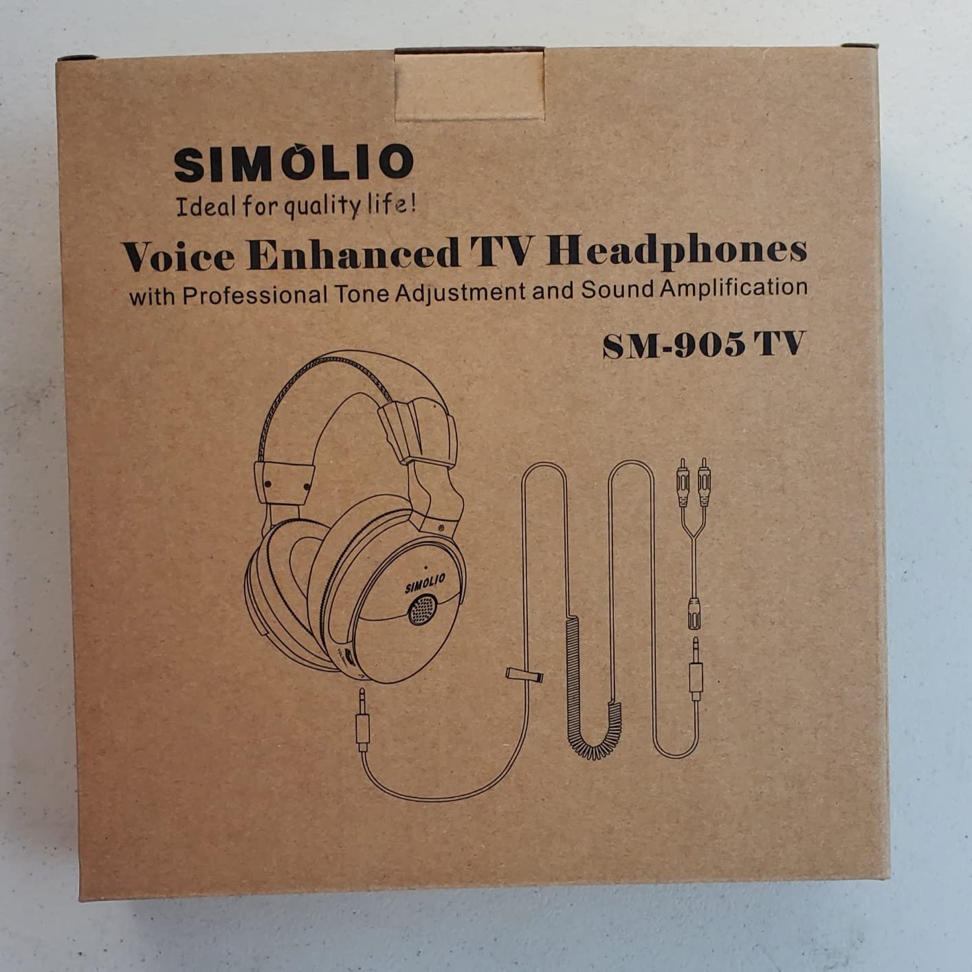 SIMOLIO Sound Amplified Wired Headphones with Extra Long Cord for TV with Clear Dialogue, 18ft/5.5M Long Coil Cord, Over Ear Wired TV Headphones for Seniors w/Volume Control & Clip, 40 Hrs Playtime customer photo 2