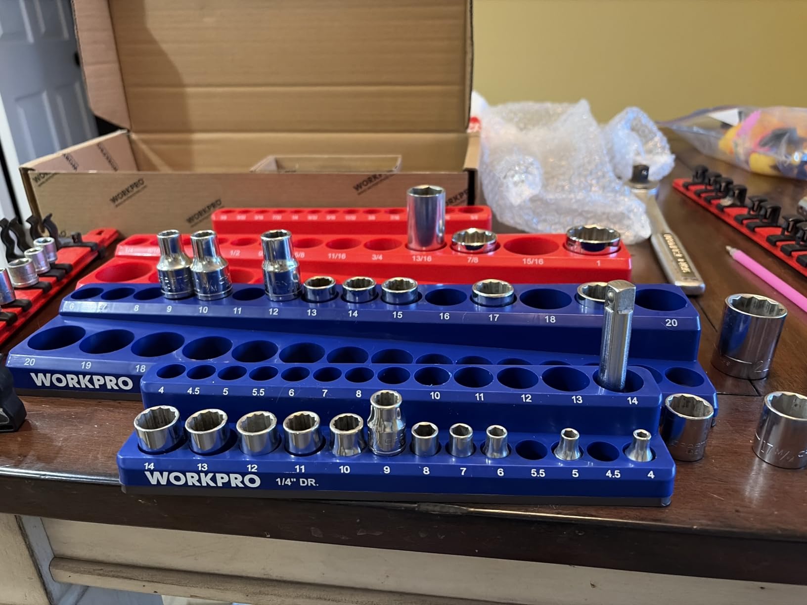 WORKPRO Magnetic Socket Organizer Set, 6-Piece Metric SAE Socket Holder Set customer photo 1