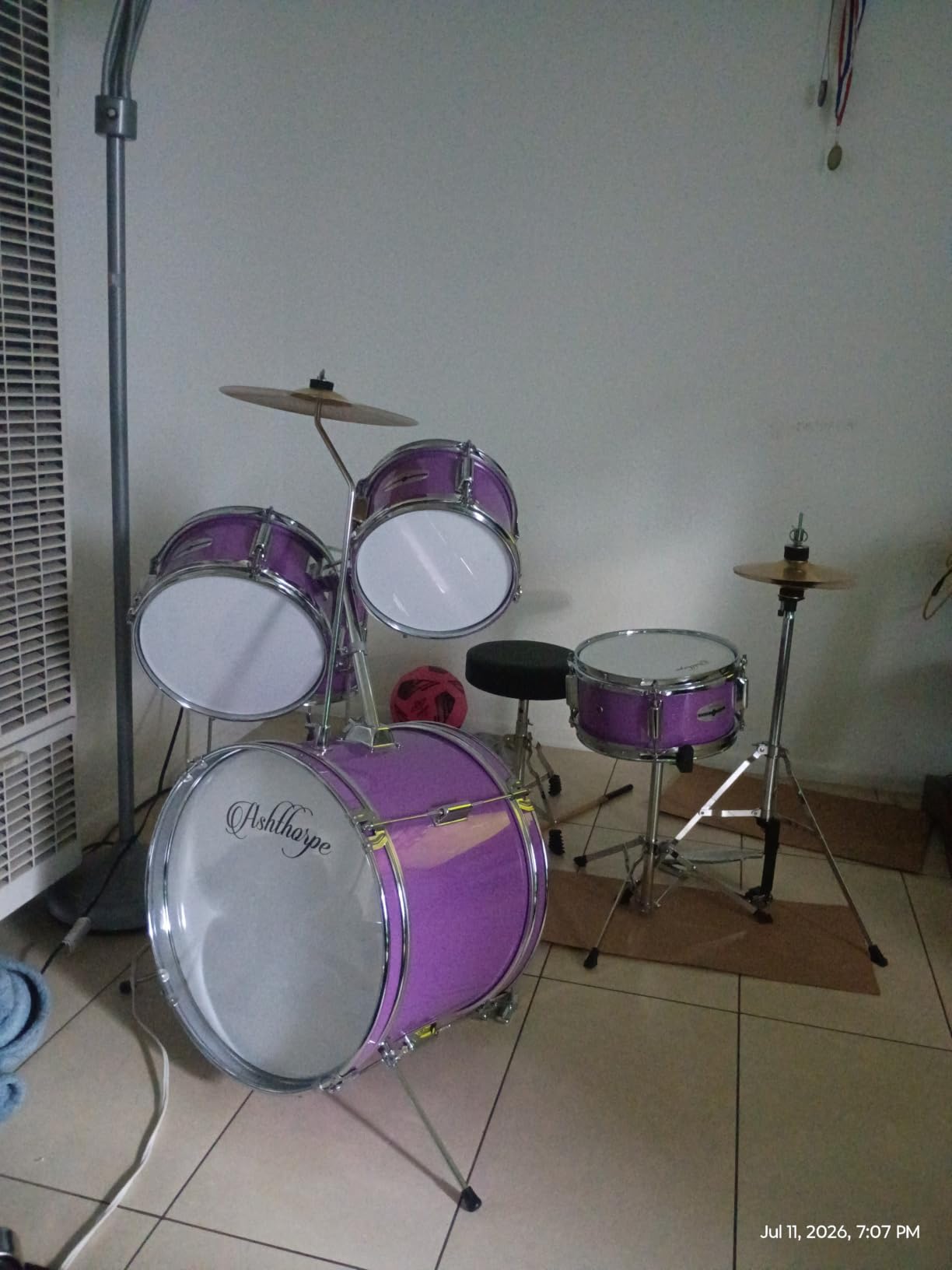 Ashthorpe 5-Piece Complete Kids Drum Set with Genuine Brass Cymbals - Junior Beginner Kit with 16