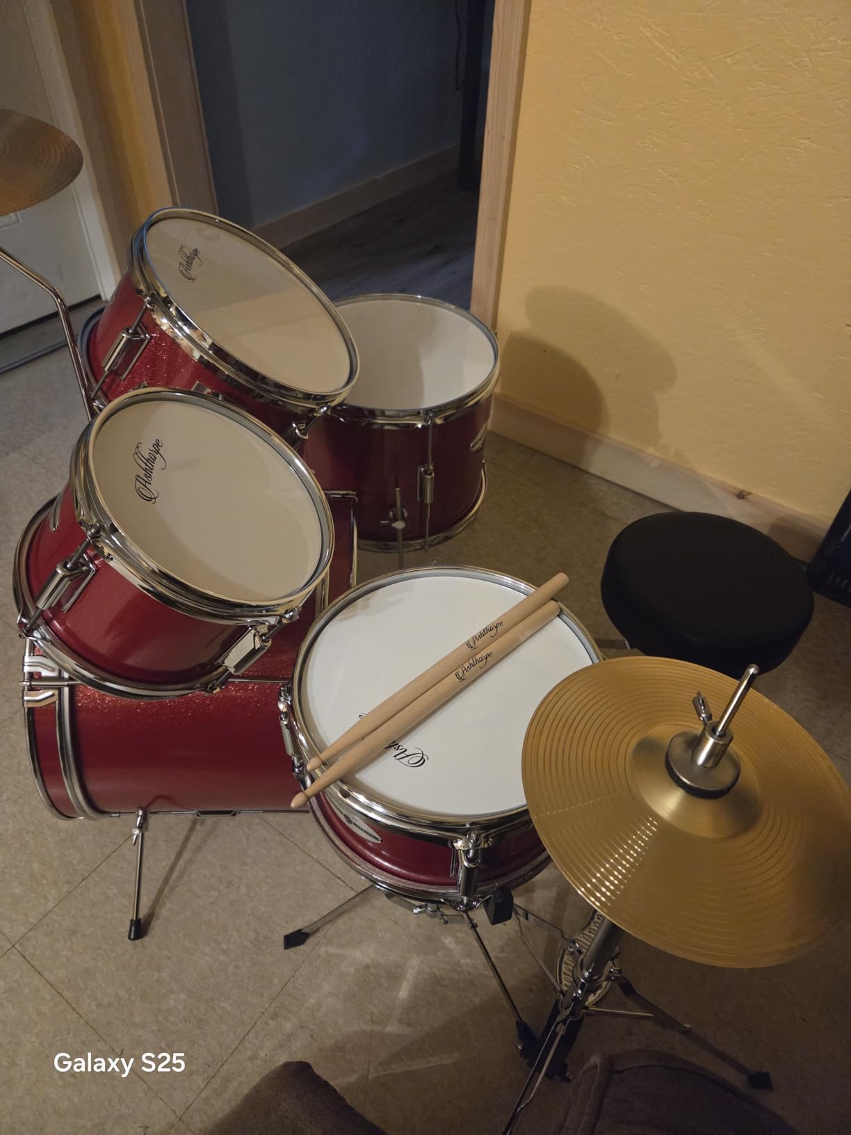 Ashthorpe 5-Piece Complete Kids Drum Set with Genuine Brass Cymbals - Junior Beginner Kit with 16