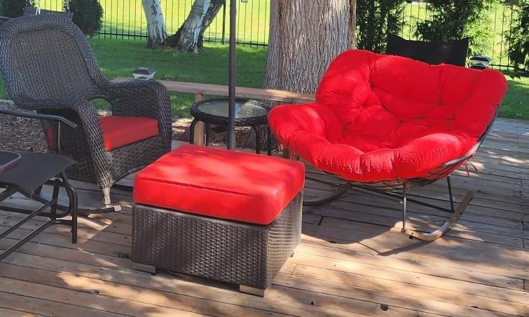 Grand patio Outdoor Papasan Rocking Chair with Thick Cushion, Grey customer photo 2