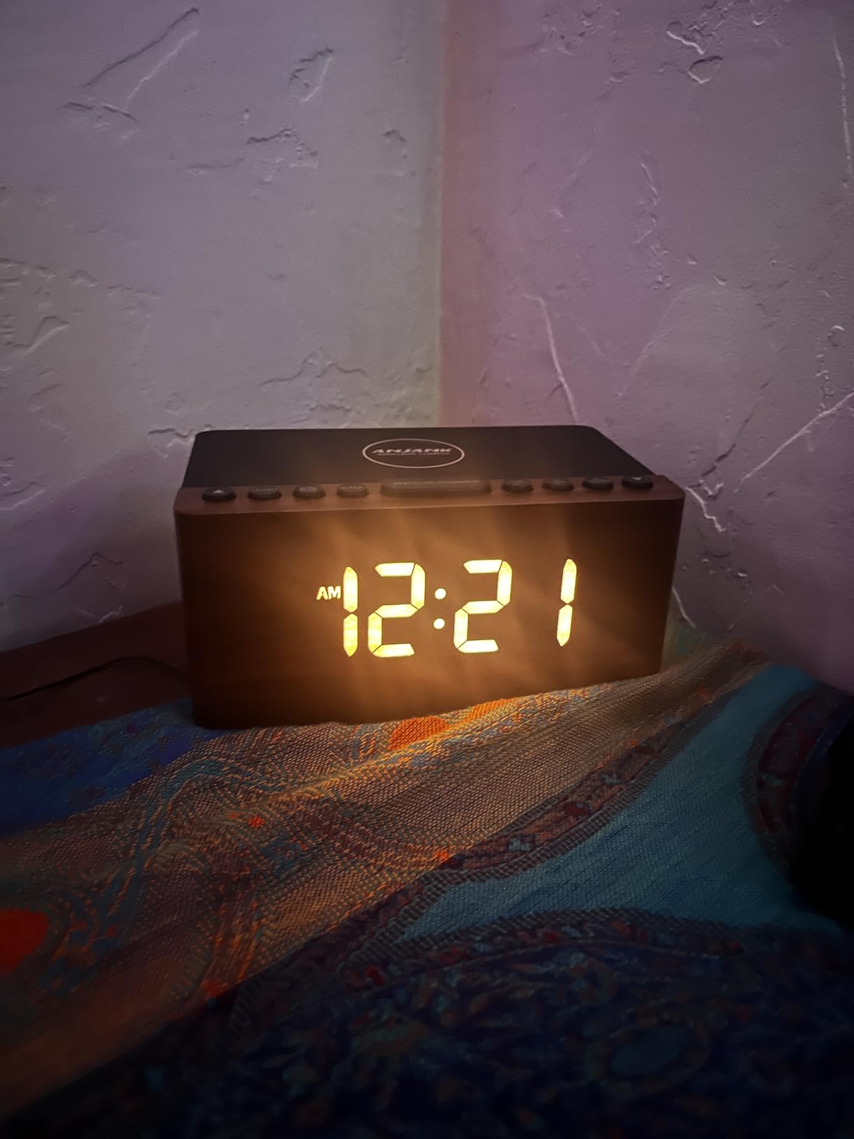 ANJANK Wooden Bluetooth Speaker, Alarm Clock with FM Radio, Qi Certified Fast Wireless Charging Station for iPhone/Samsung, USB Charger Port, Dimmable Display, Digital Wood Clock for Bedroom, Bedside customer photo 2