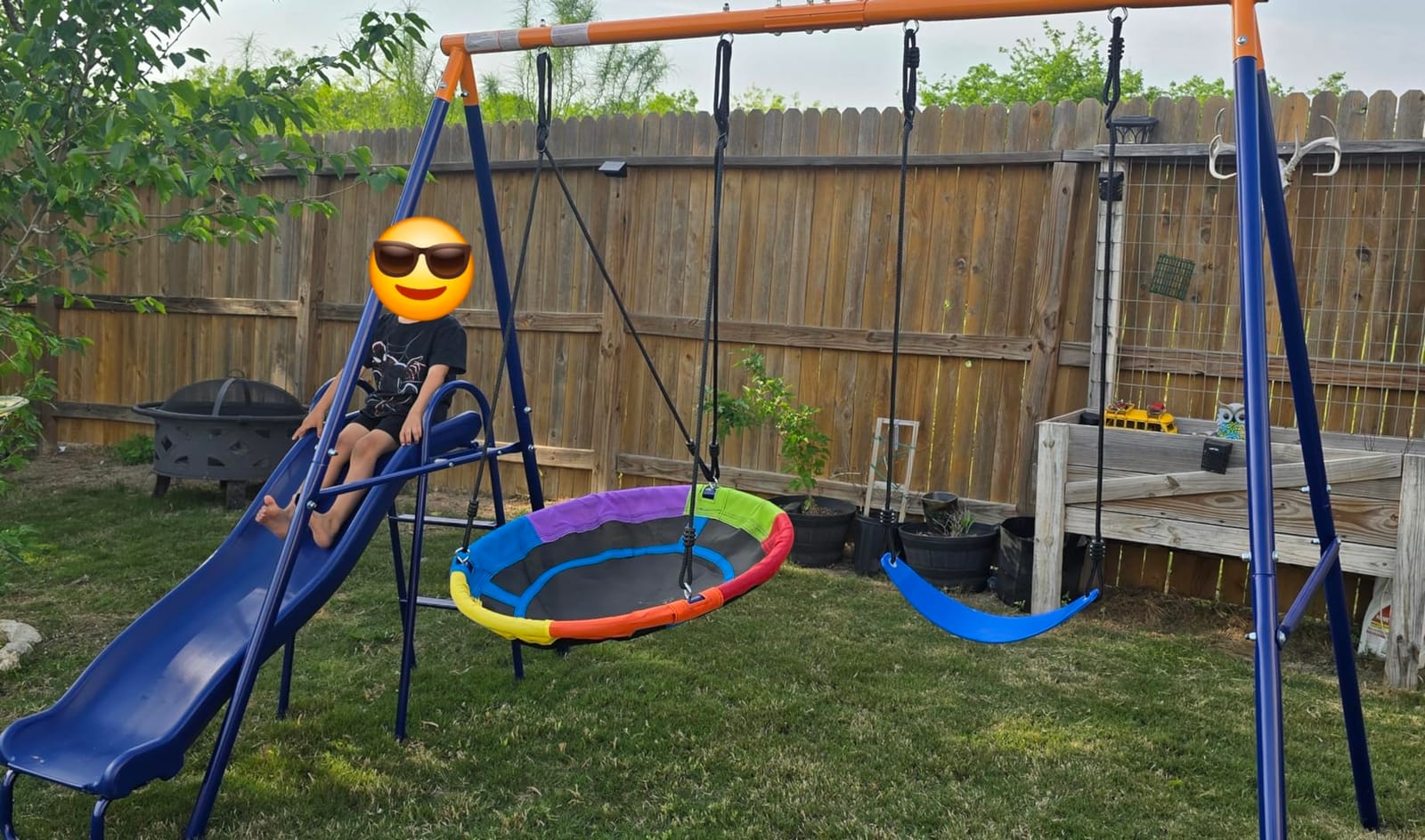 Lunafun Swing Sets for Backyard with Trampoline 440lbs with Heavy-Duty Metal A-Frame Outdoor Swing Set with 1 Saucer Swing Seat 1 Swings Seat & 1 Trampoline customer photo 2