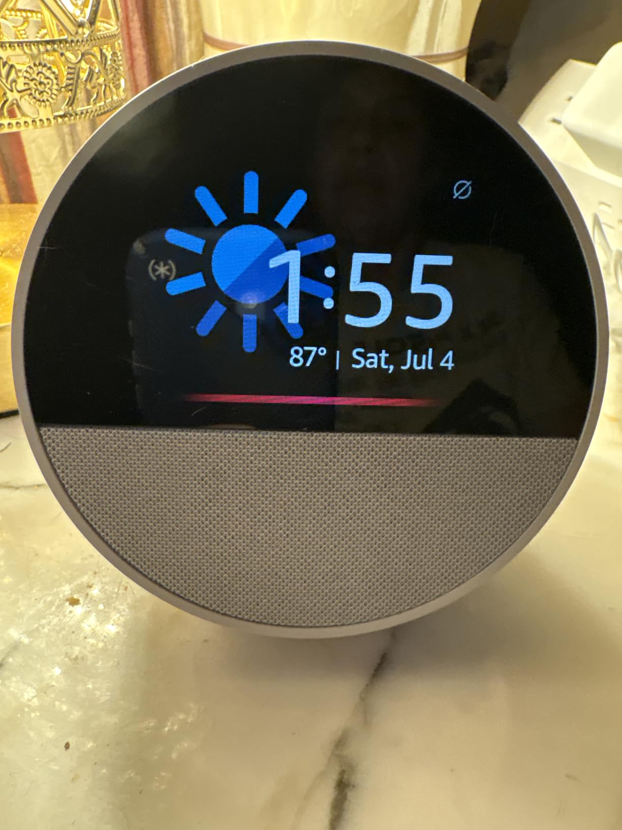 Amazon Echo Spot (newest model), Great for nightstands, offices and kitchens, Smart alarm clock, Designed for Alexa+, Ocean Blue customer photo 1