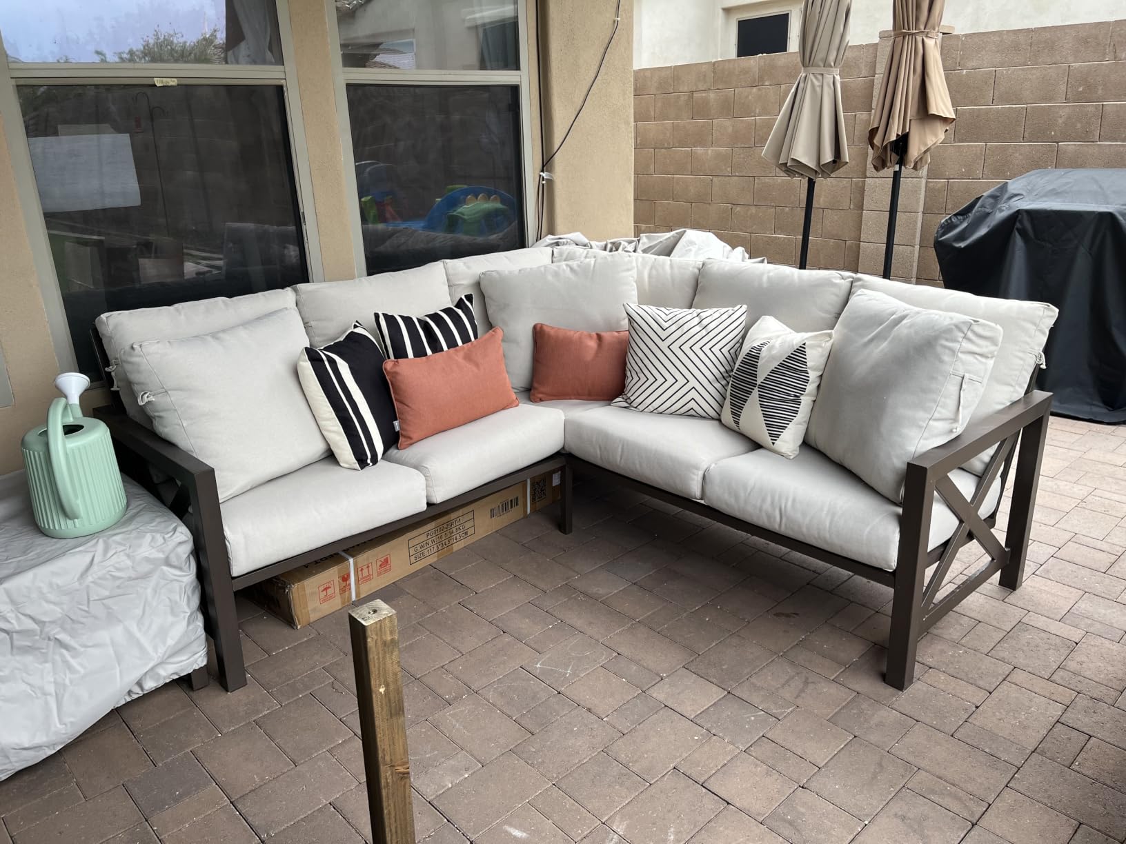 6 Pieces Patio Furniture Sets, L Shape Outdoor Sectional Sofa, Beige customer photo 1