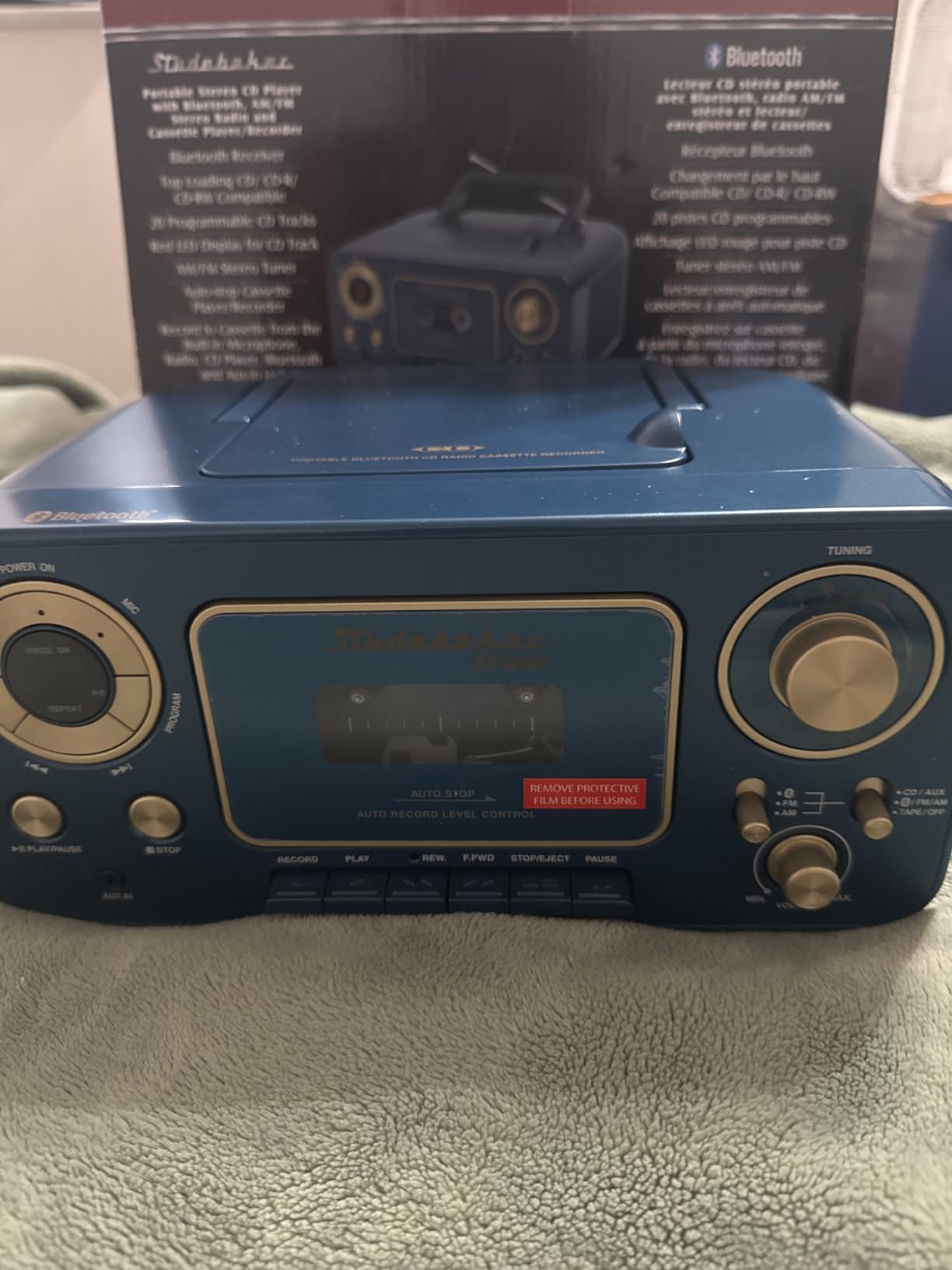 Studebaker Portable CD Player with Bluetooth, AM/FM Stereo Radio & Cassette Player/Recorder with Aux-in and AC/DC Power - Black & Gold customer photo 2
