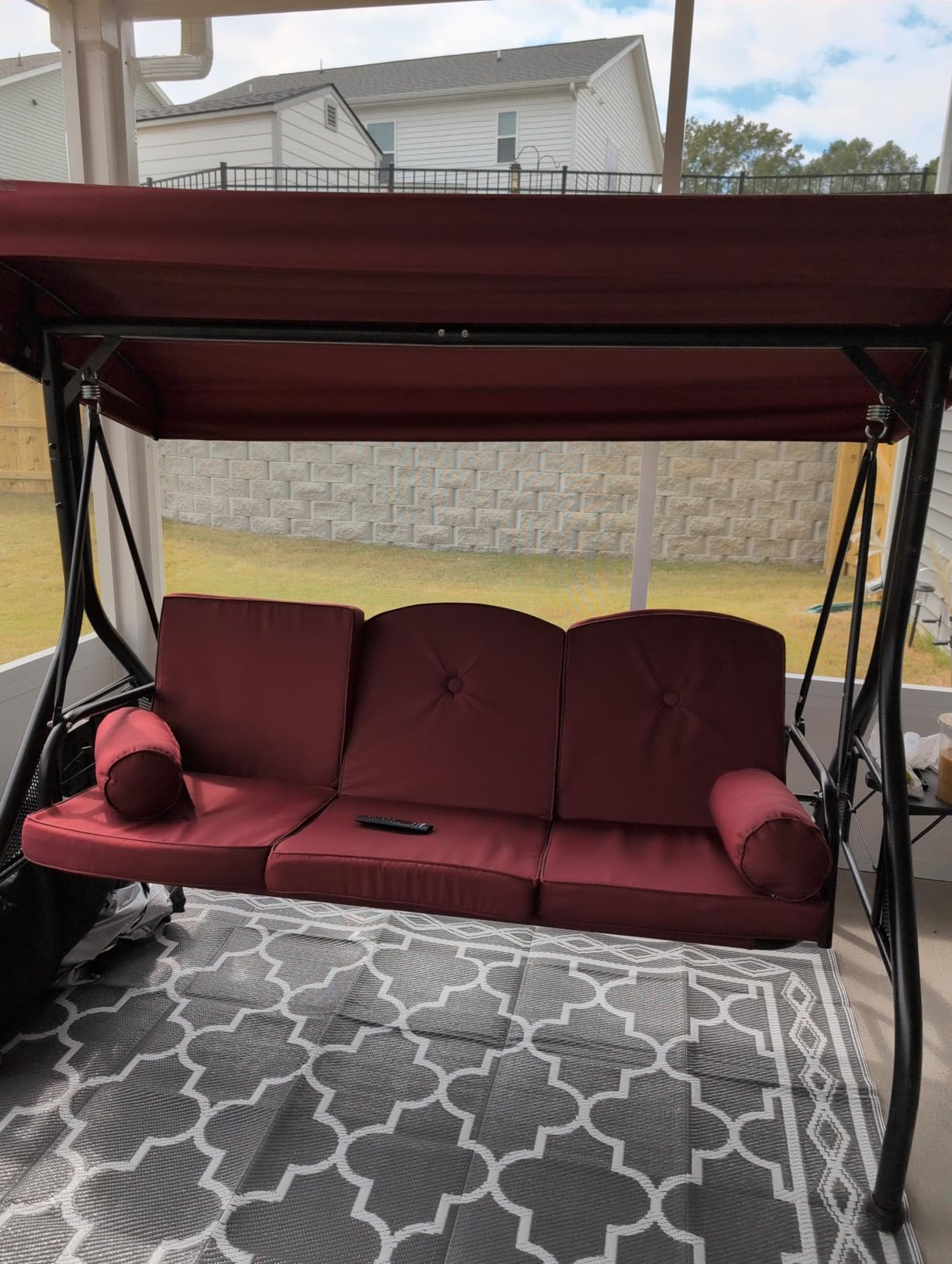 NOBLEMOOD Patio Porch Swing, 3-Seat Outdoor Swing with Adjustable Canopy customer photo 2