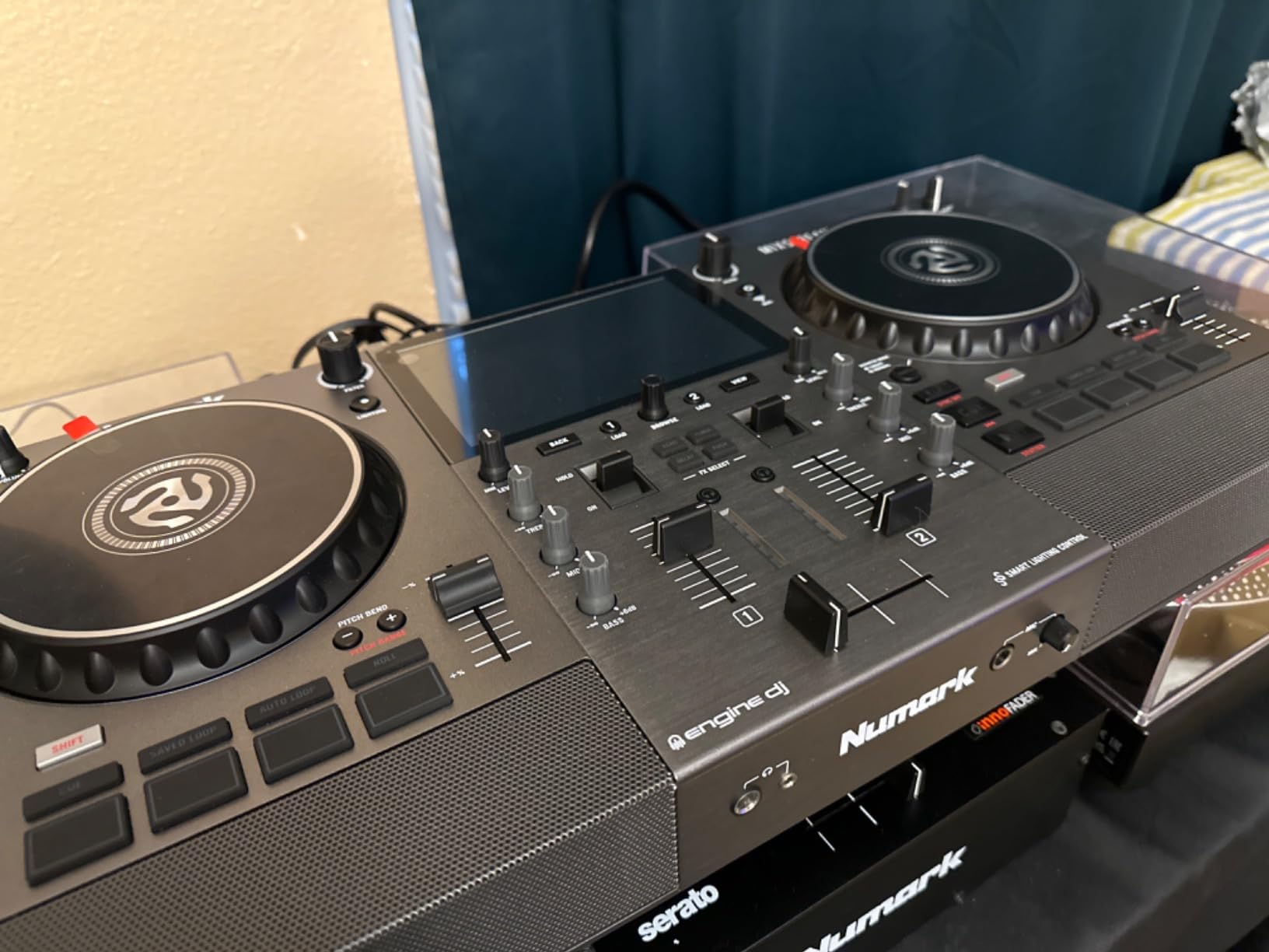 Numark Mixstream Pro Go Portable DJ Controller | Battery-Powered Standalone DJ Mixer with Stem Separation, Wi-Fi Streaming, Built-In Speakers, and 7