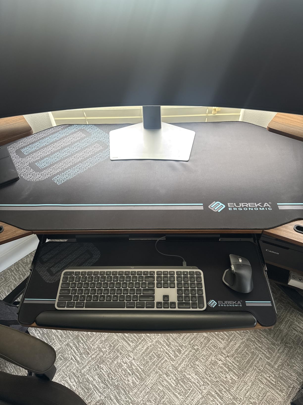 EUREKA ERGONOMIC Gaming Desk Wing Shaped Keyboard Tray 72 Inch Walnut | LED monitor stand with dual headphone hooks and cup holder, built for gaming, streaming, and studio setups customer photo 1