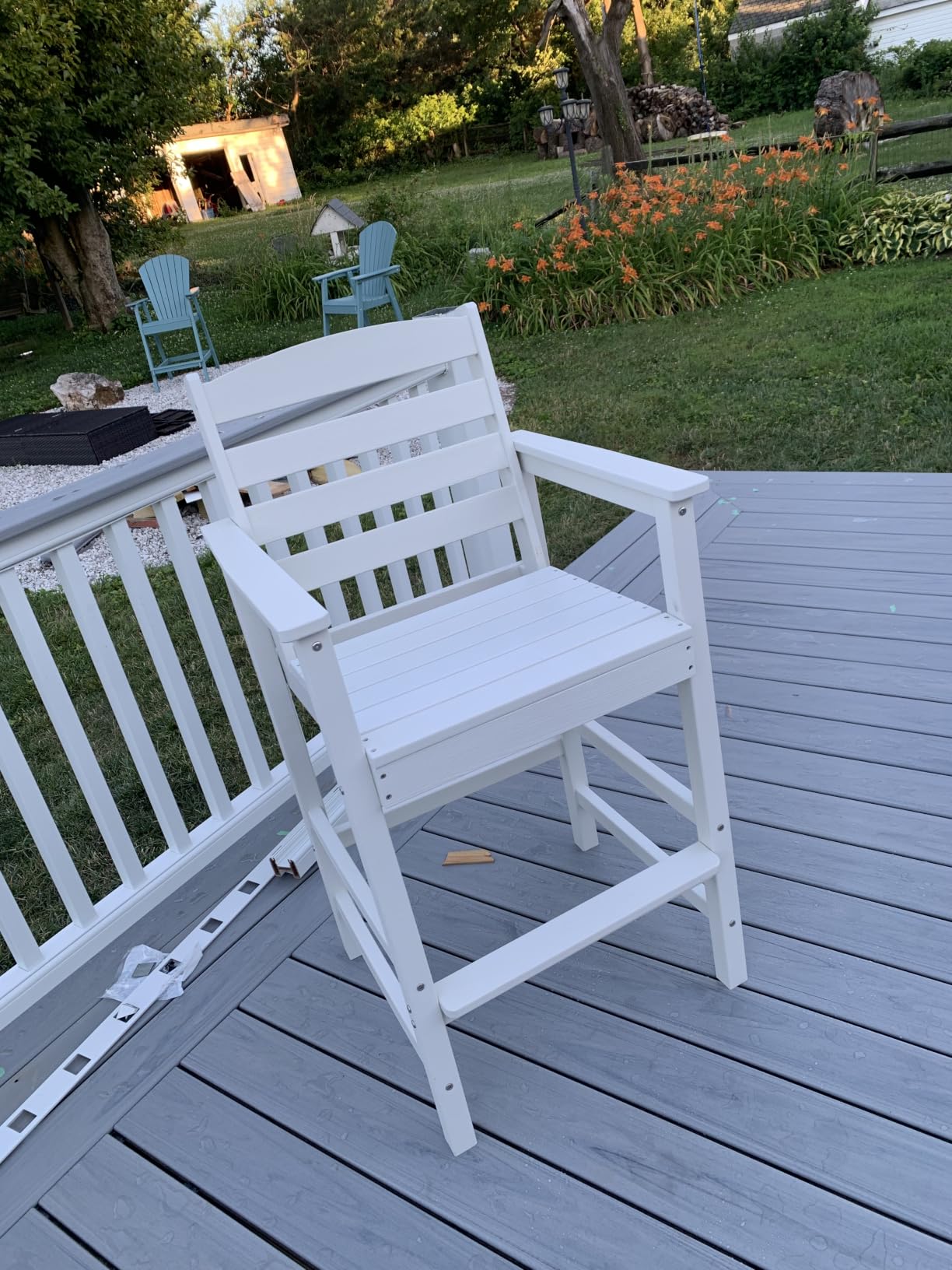 SERWALL 3 Pcs HDPE Bar Height Adirondack Chairs and Bar Table Set, Blue customer photo 2