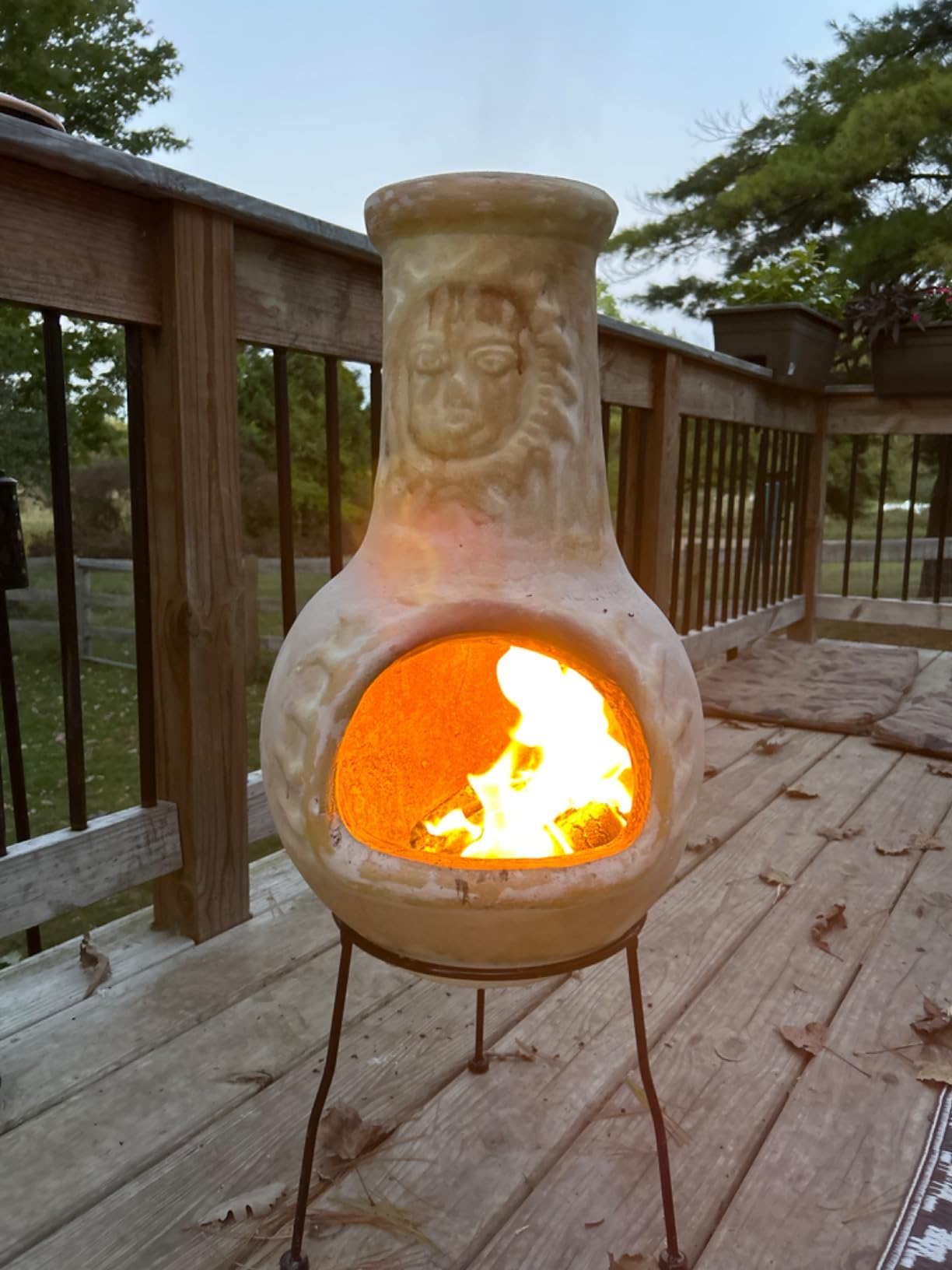 Wiosi Medium Chiminea Outdoor Fireplace Grey Clay Chimineas with Chimney Rain Lids and Solid Metal Stands - Grey Terracotta Chimenea - Rustic Fire Pit Chimnea 16 x 16 x 32-inch customer photo 1