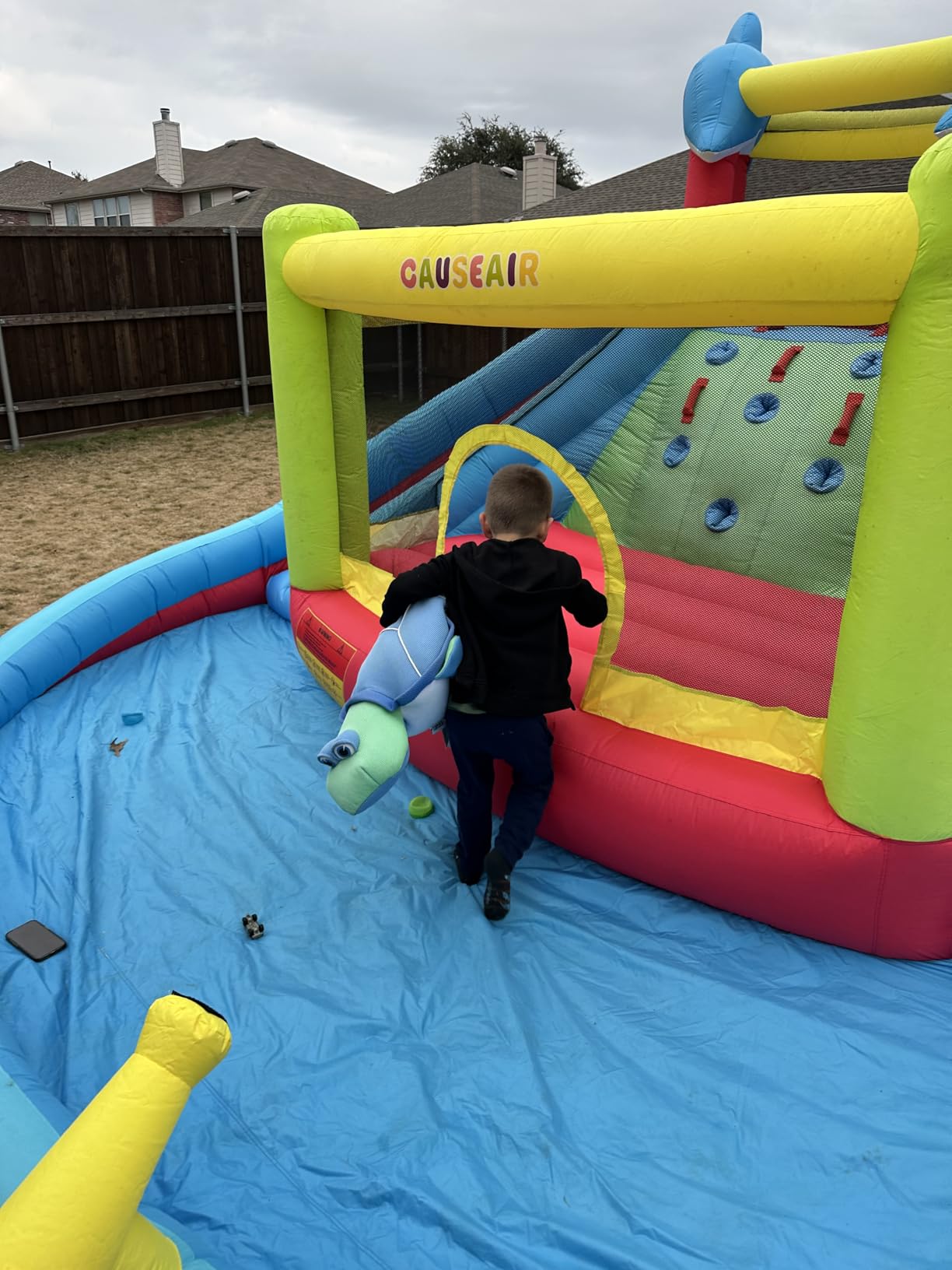 Causeair Inflatable Water Slide with Bounce House,Dolphin Styling,Splashing Pool,Double Water Cannon,Climbing Wall,Heavy Duty Air Blower,Inflatable Water Park Slide for Kids Backyard Summer customer photo 2