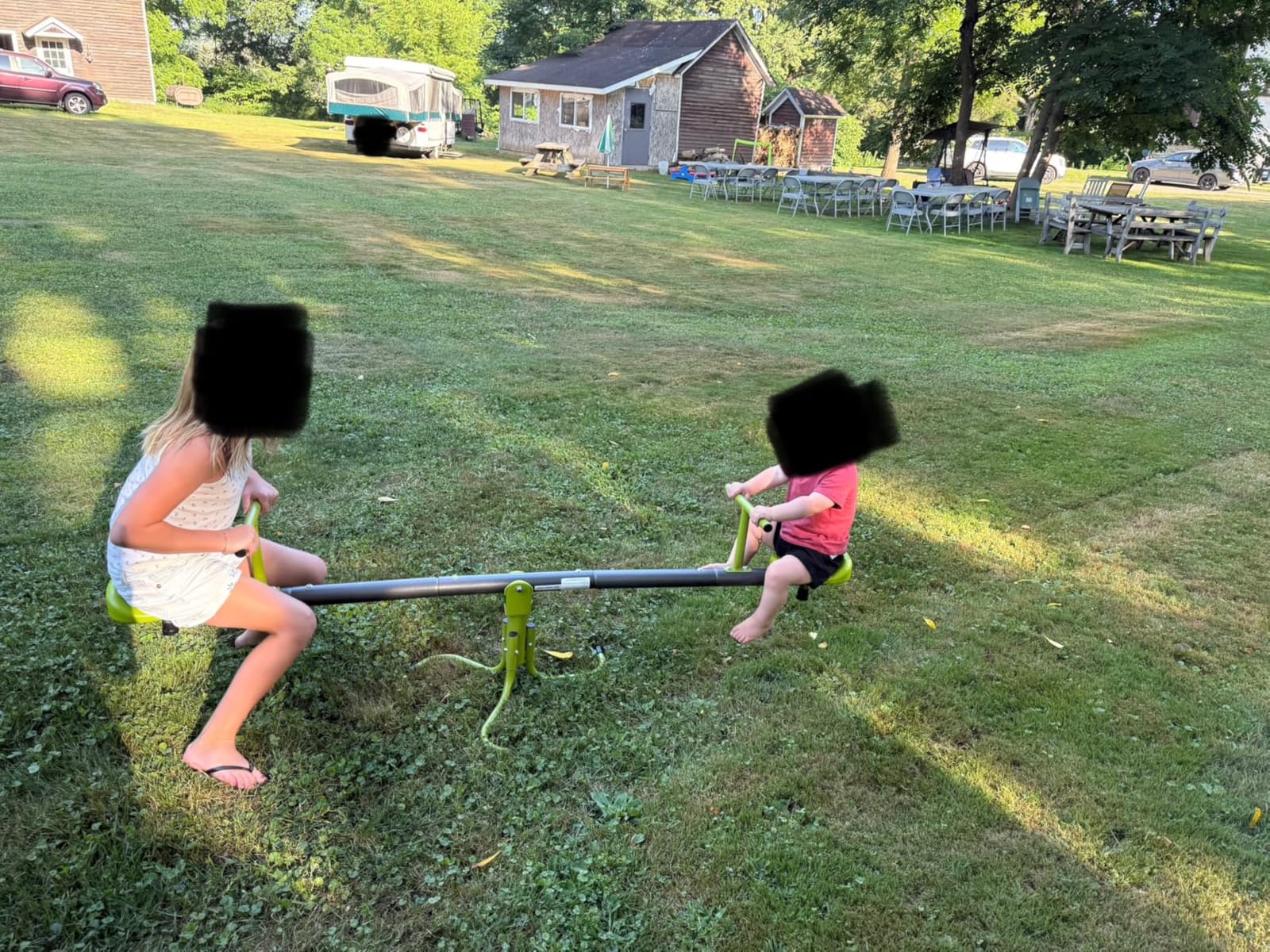 Iyoyo Teeter Totter Seesaw for Kids & Toddlers Ages 3-7, 360° Spinning Seesaw Outdoor Playground Toys, Rotating Teeter Totter with Safety Handle, Sturdy Steel Backyard Playset for Boys Girls customer photo 2