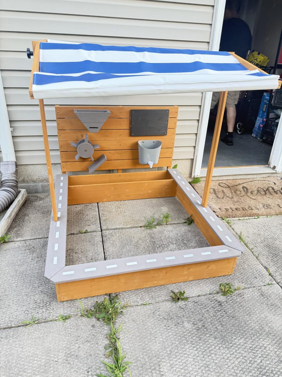 Kids Large Wooden SandBoxes with Roof, Pipleo Outdoor Sand Box Play w/Canopy for Backyard Garden Beach, Sand Pit for Beach Patio Outdoor, [Adjustable Cover & Funnel & Drawing Board] - Brown Oak customer photo 2