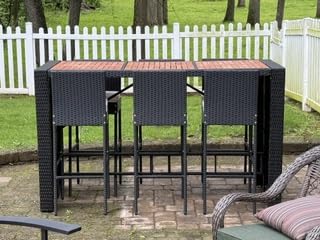 Yaheetech 7 Piece Patio Dining Set Outdoor Acacia Wood Bar Table and Chairs customer photo 2