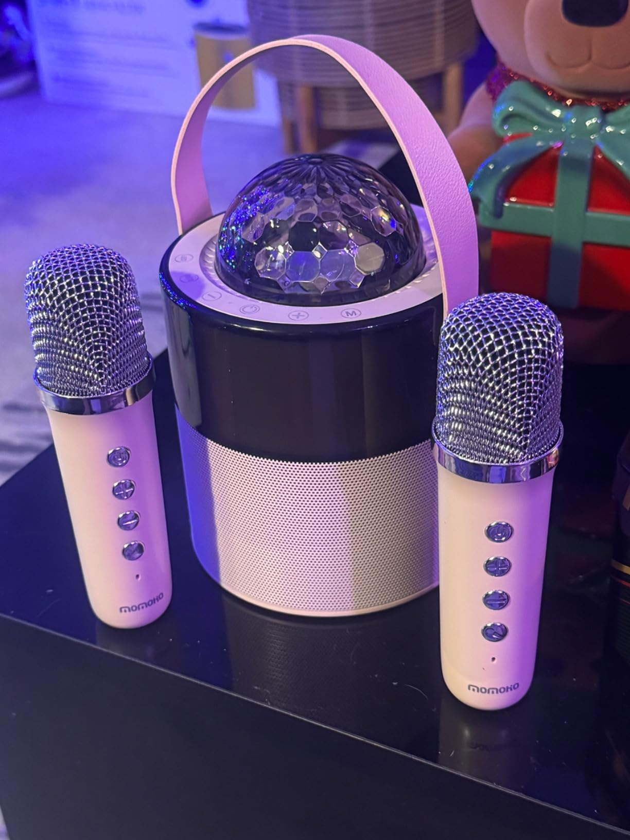 Karaoke Machine with Disco LED Lights for Adults Kids, Portable Bluetooth Speaker with 2 Wireless Microphones, Easter Birthday Gifts for Boys Family Home Party Basket Stuffers (Black) customer photo 1