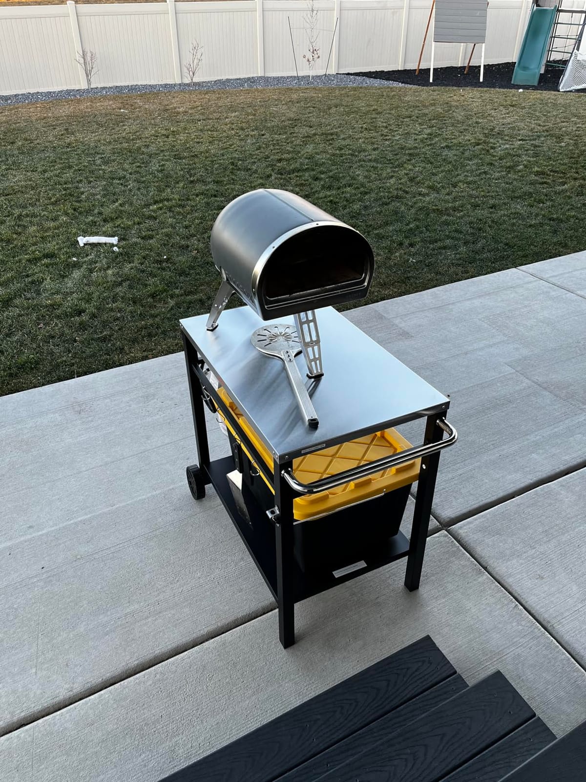 VEVOR Outdoor Grill Dining Cart with Double-Shelf, BBQ Movable Food Prep Table, Multifunctional Stainless Steel Table Top, Portable Modular Carts for Pizza Oven, Worktable with 2 Wheels, Carry Handle customer photo 1