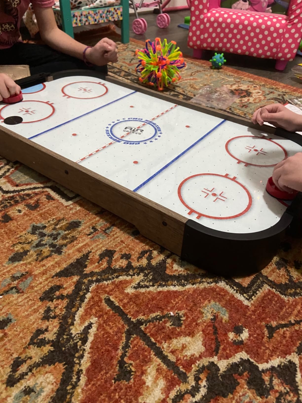 GoSports 30 Inch Table Top Air Hockey Game for Kids - Portable, Battery Operated Game Table - Oak customer photo 2