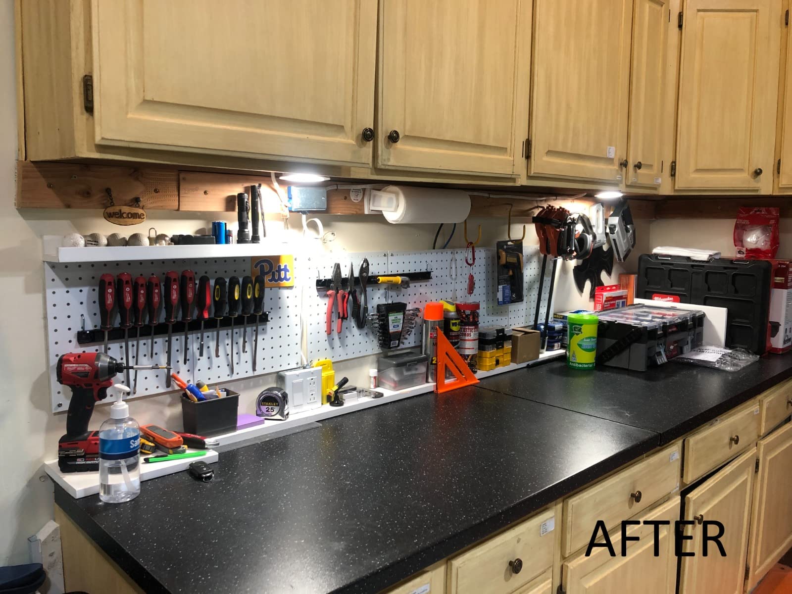FZK Peg Board Wall Organizer Kit. Heavy Duty, 82PCS Metal Pegboard, Black, 36 * 24 customer photo 2