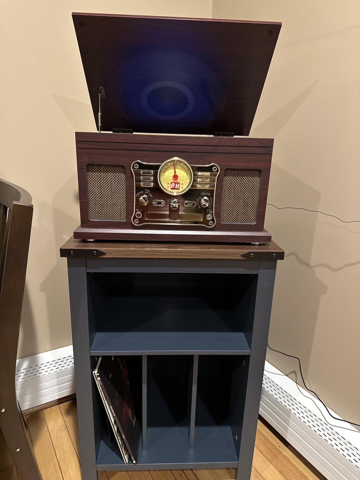 Joaxswe Record Player Stand with Vinyl Record Storage,Rustic Brown | Record Player Table Holds up to 160 Albums,Large Wood Turntable Stand Cabinet Dispaly Shelf for Living Room,Bedroom,Office customer photo 1