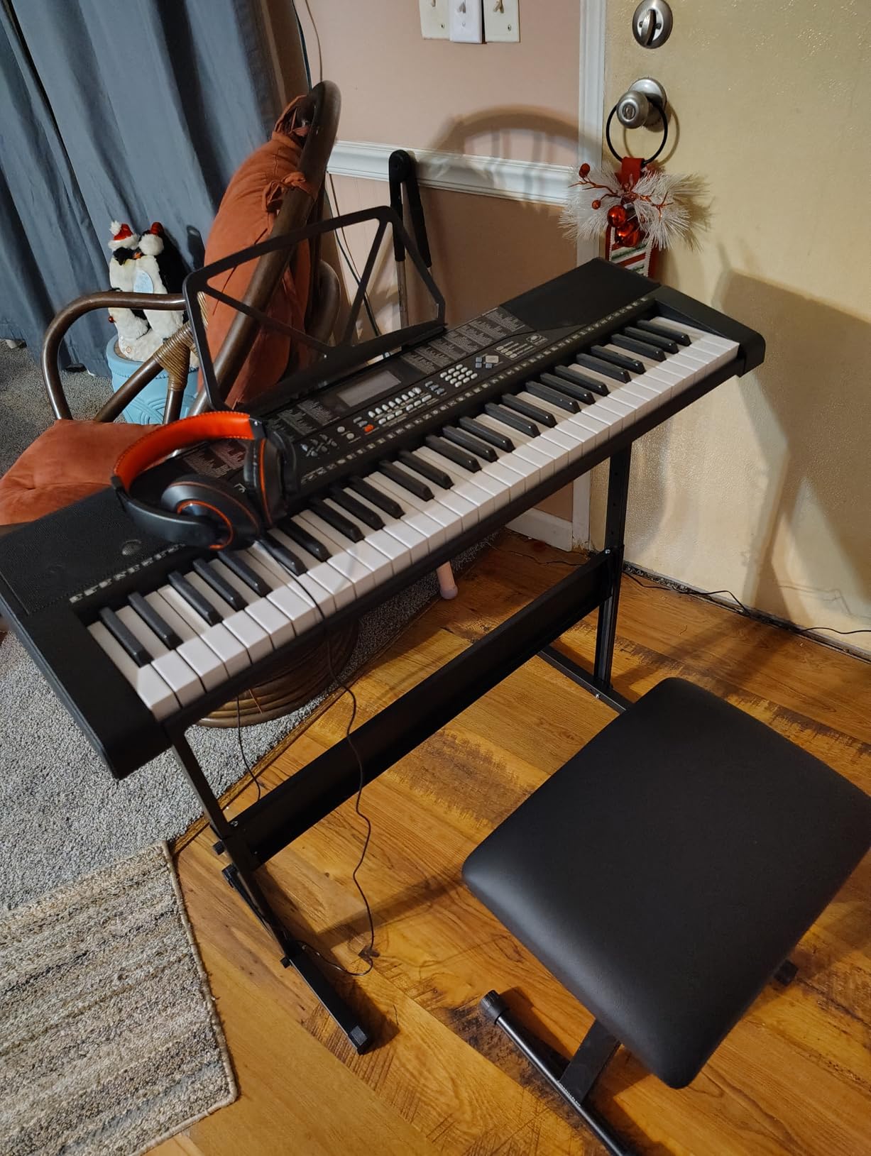 Best Choice Products 61-Key Beginners Complete Electronic Keyboard Piano Set w/Lighted Keys, LCD Screen, Headphones, Stand, Bench, Teaching Modes, Note Stickers, Built-In Speakers - Pink customer photo 1