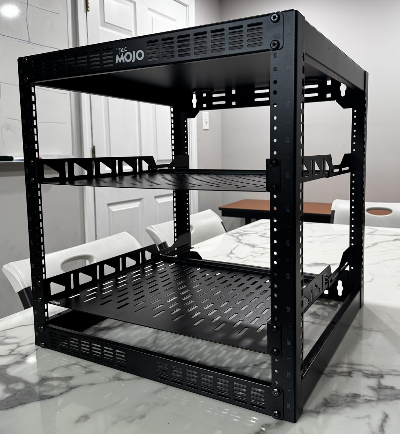 Tecmojo 12U Open Frame Network Rack for IT & AV Gear, AV Rack Floor Standing or Wall Mounted,with 2 PCS 1U Rack Shelves & Mounting Hardware,Network Rack for 19