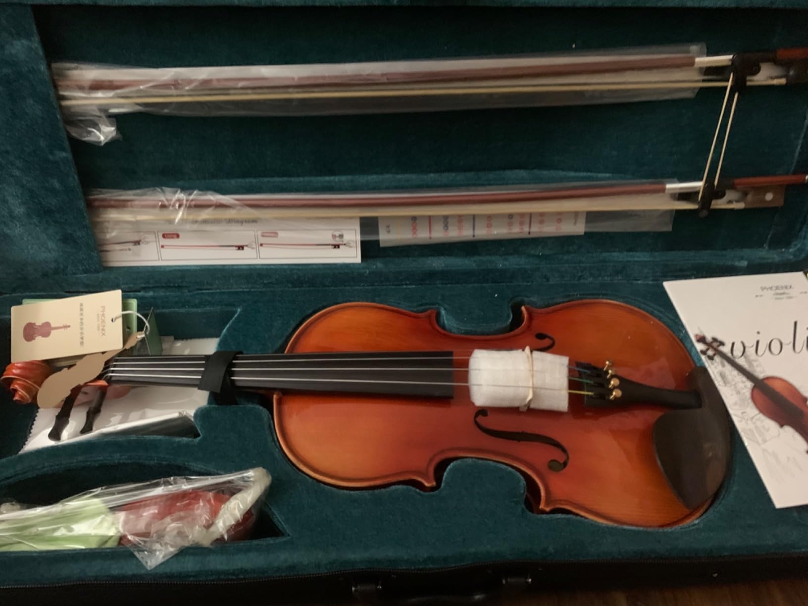 PHOENIX Violin 4/4 Full Size Set, Fiddle Solid Wood for professional Beginners Adults with Ironwood Octagonal Bow & Rosewood Bow Extra strings & Bridge, 2 Rosins, Tuner, Mute, Case customer photo 2