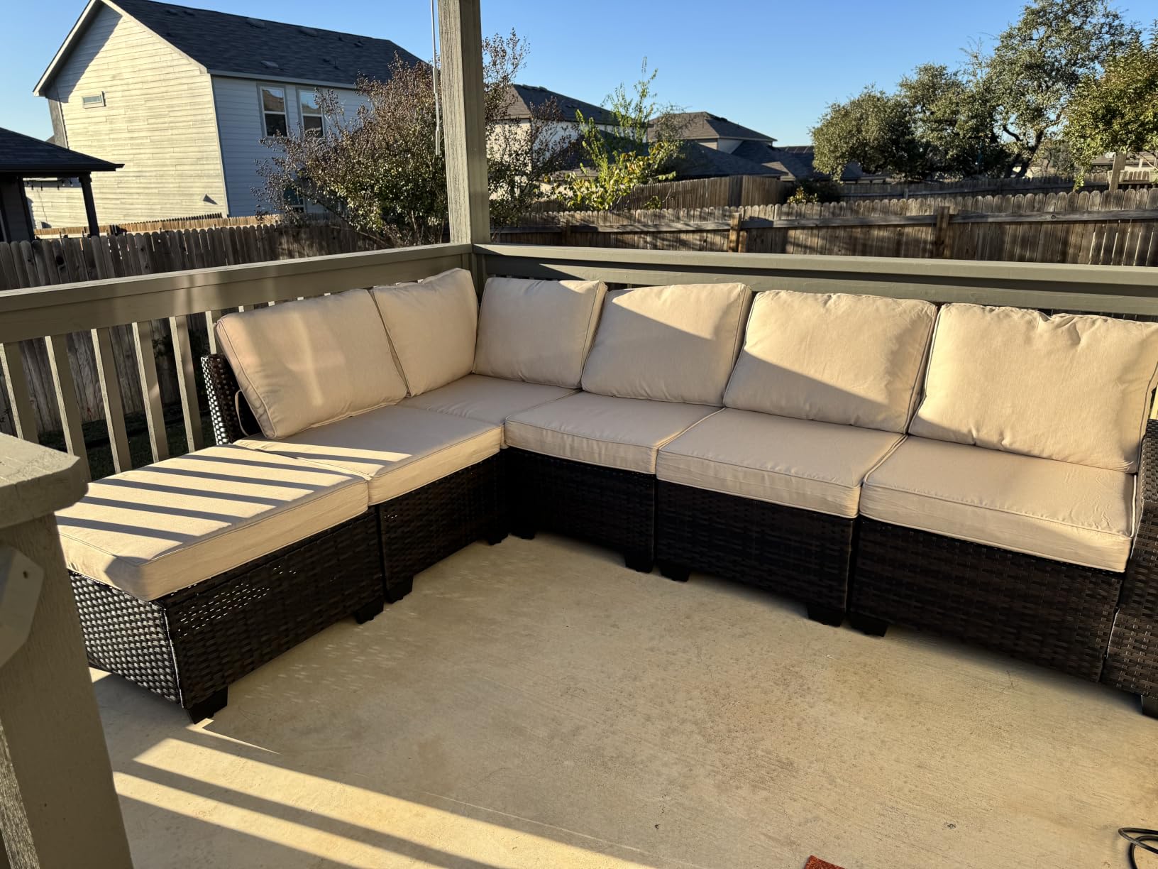 JOYURE 5 Pieces Patio Furniture Set All-Weather Outdoor Wicker Sectional Conversation Sofa Rattan Patio Seating Sofa with Cushion and Glass Table and Ottoman for Porch Poolside,Peacock Blue customer photo 1