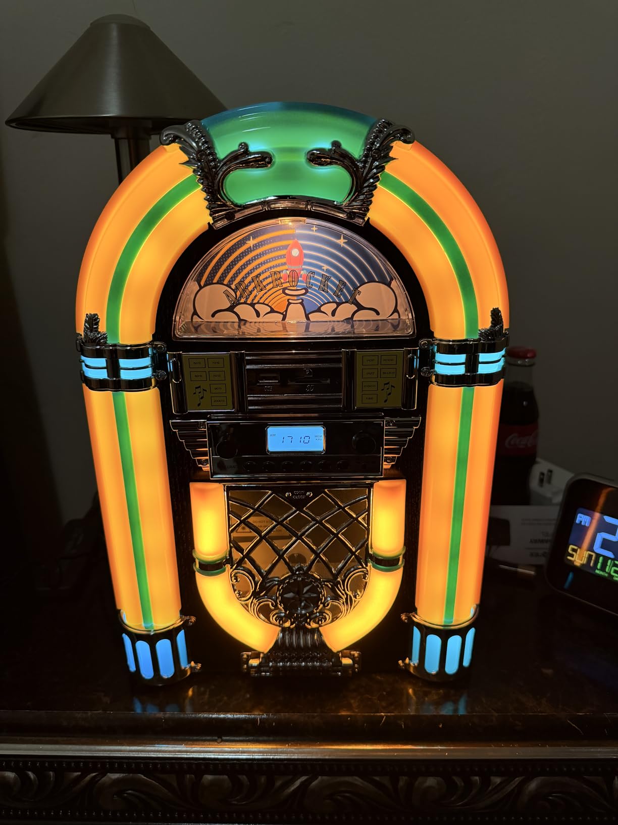Arkrocket Athena Mini Jukebox/Tabletop CD Player/Bluetooth Speaker/Radio/USB and SD Card Player with Retro LED Lighting System (Black Golden) customer photo 1