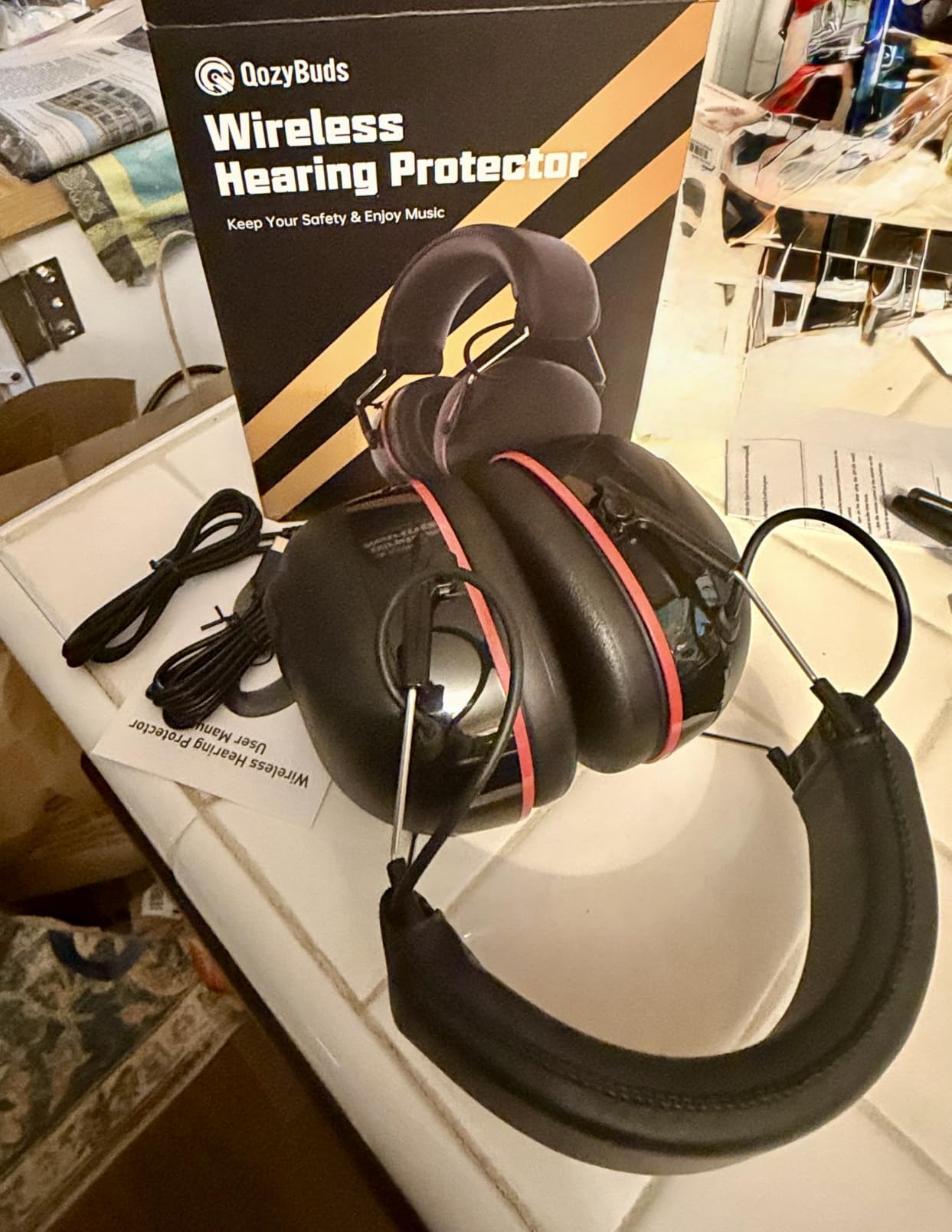 Qozybuds Bluetooth 6.0 Hearing Protection Headphones with 120H Working Time, 30dB SNR, Superior Stereo Sound Quality, Larger Buttons for Easy Operation, Safety Ear Muffs for Lawn Mowing, Workshops customer photo 1