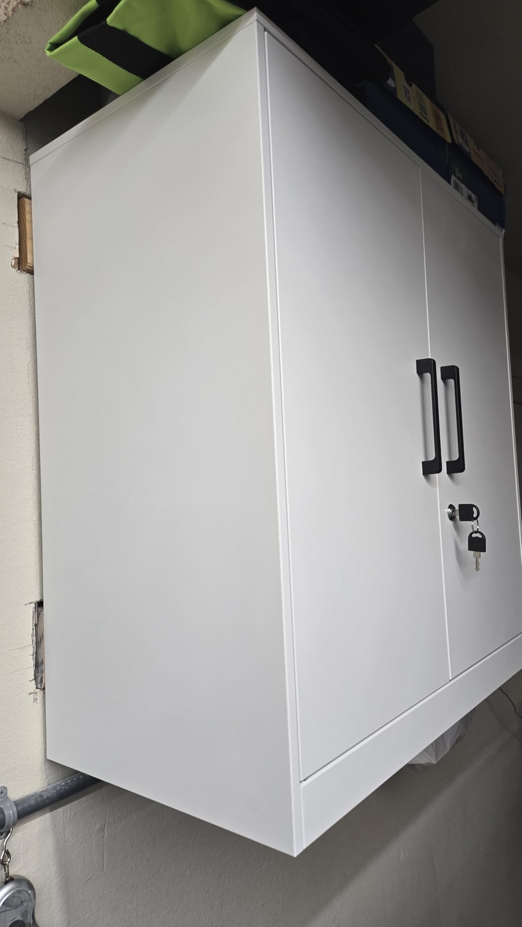 IRONFFICE Metal Wall Cabinet,Garage Cabinet with Handle,Lockable Storage Cabinets Wall Mounted with 2 Doors,Locking Cabinet with Shelves for Basement,Office,Living Home,Black customer photo 1