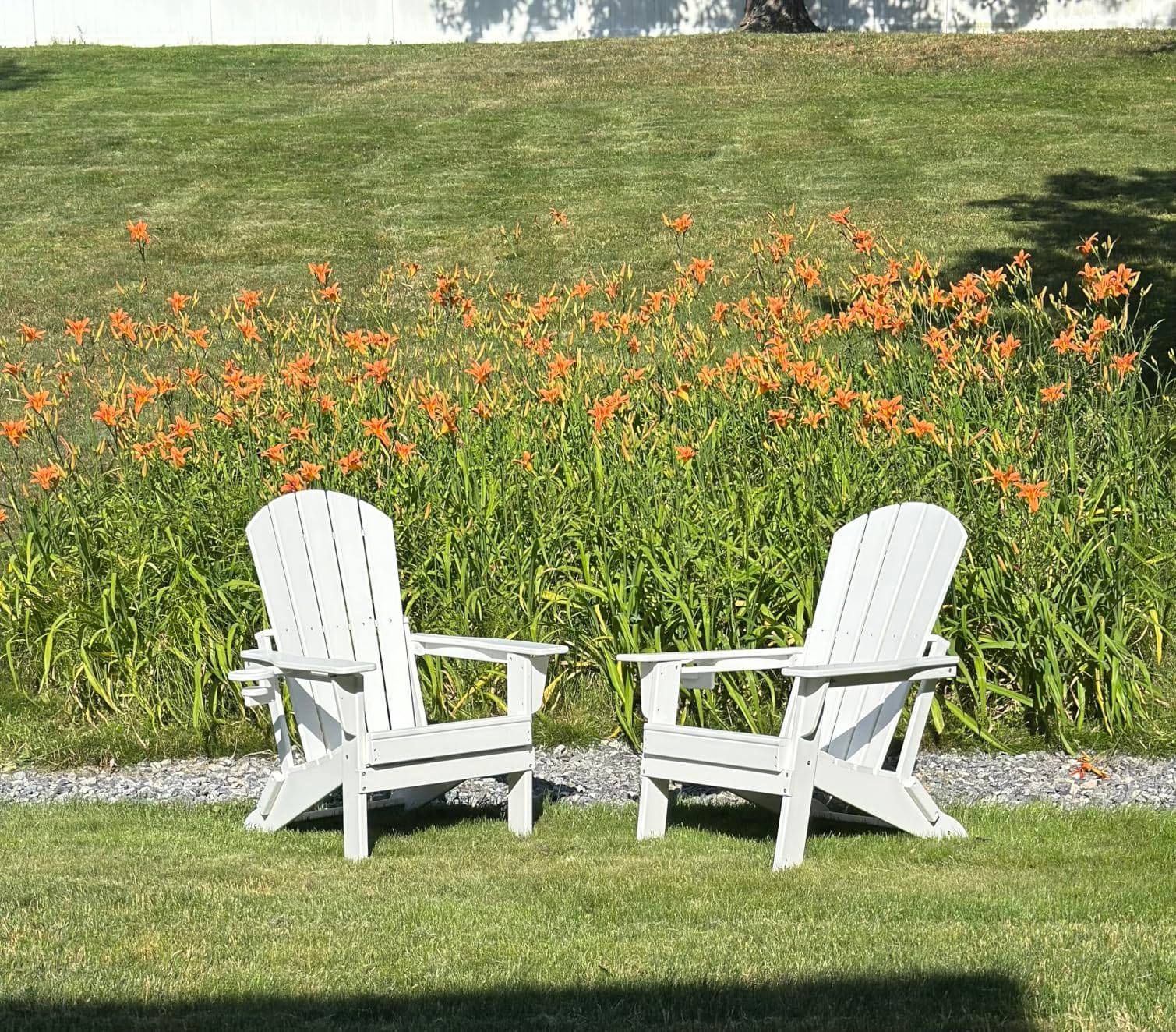 Plawdlik Folding Adirondack Chair Set of 4, Cup Holder,Wooden Textured ,Heavy All-Weather HDPE Comfortable Set Poolside Backyard Lawn Black customer photo 2