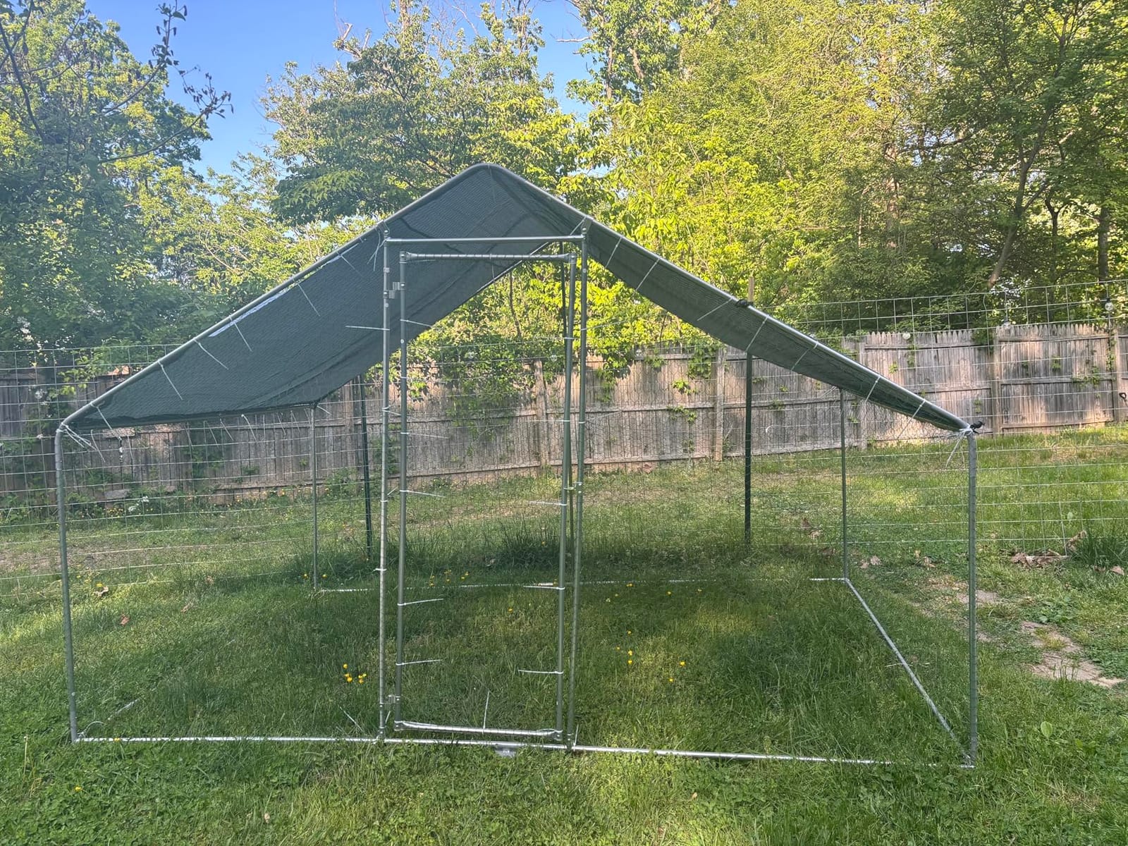 Large Metal Chicken Coop Round Top Upgrade Tri-Supporting Wire Mesh Chicken Run,Chicken Pen with Water-Resident and Anti-UV Cover,Duck Rabbit House Outdoor (25'L x 9'W x 6.5'H) customer photo 1