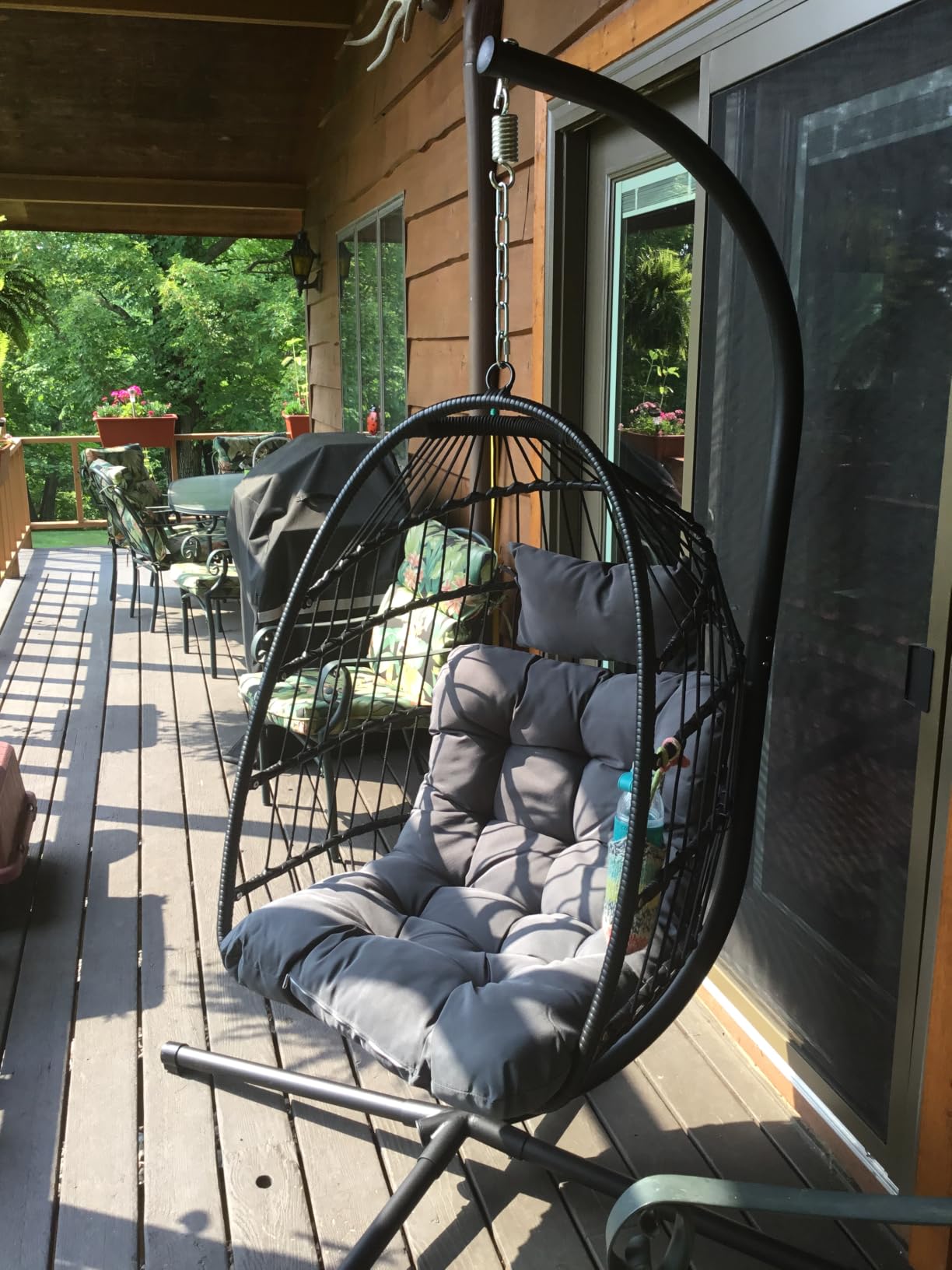 LEVELEVE Hanging Egg Chair with Stand, Patio Rattan Wicker Swing Chair, Oversized Hammock Seat for Bedroom Porch Garden, Thickened Steel Frame & UV Resistant Cushion, 350LBS Capacity(Grey customer photo 1