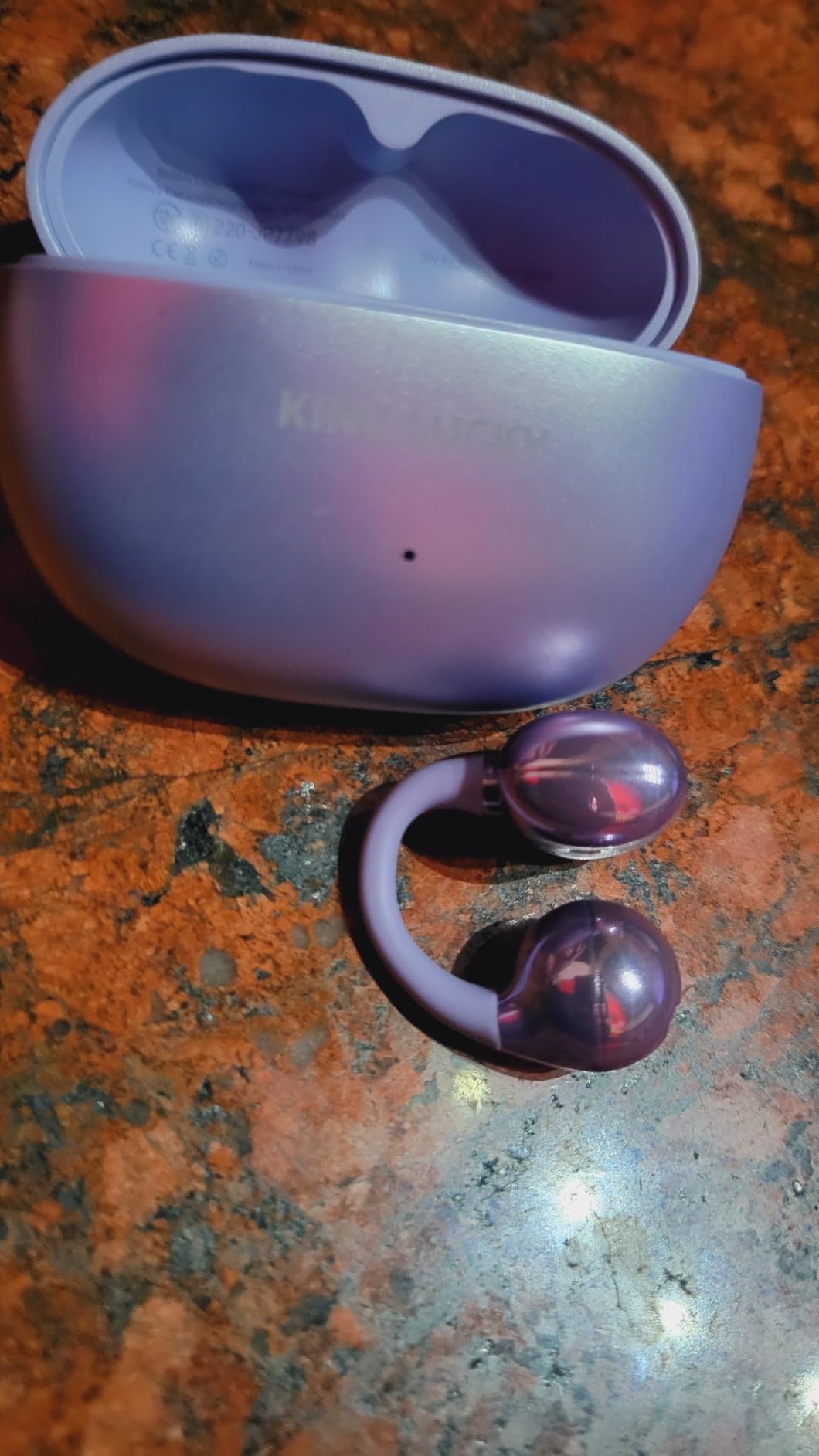 King Lucky Clip-On Earbuds Gen 3, Open-Ear Wireless Bluetooth 6.0 Headphones with Mic, Secure Fit for Small Ears & Glasses Wearers, 50H Playtime, ENC, IPX5 Waterproof Sport Ear Buds (Purple) customer photo 2
