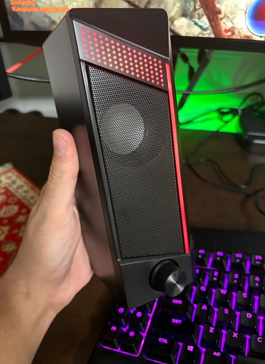Computer Speakers, 2 in 1 PC Speaker , Gaming Speakers for PC Computer Laptop Desktop Monitor, RGB Speakers with Touch Sensitive Lighting, USB Powered 3.5mm Aux(Package Only Two Speaker, No Soundbar) customer photo 1