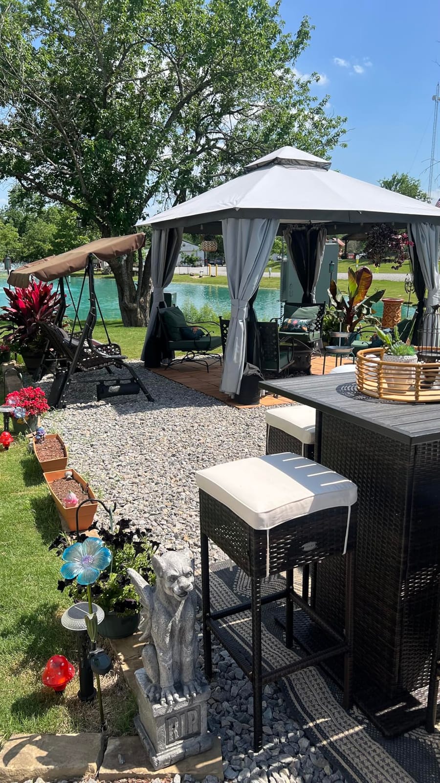 Tangkula 3 Piece Patio Bar Set, Outdoor Rattan Bar Table and 2 Stools with Tempered Glass Tabletop, 2-Tier Storage, Removable Cushions, Outside Wicker Conversation Set customer photo 1