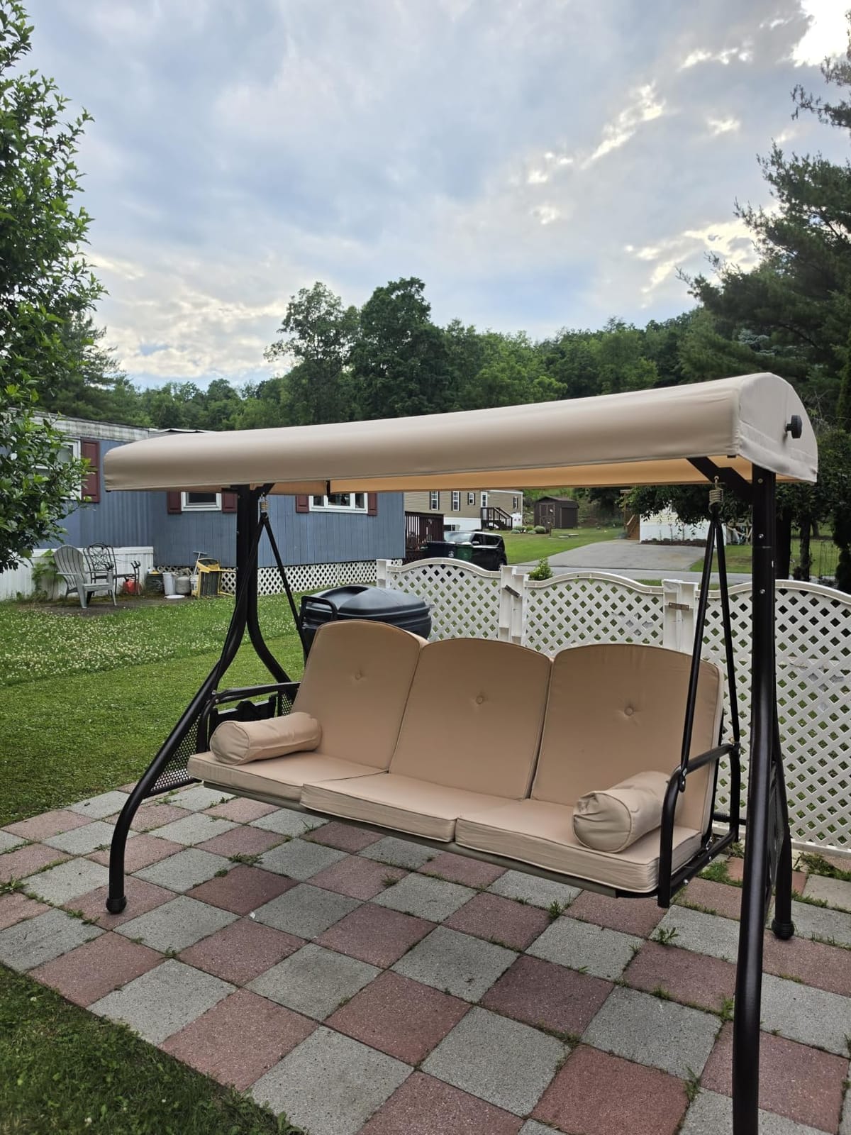 HOMREST 3 Seat Porch Swing with Adjustable Canopy, Patio Swing with Stand customer photo 1