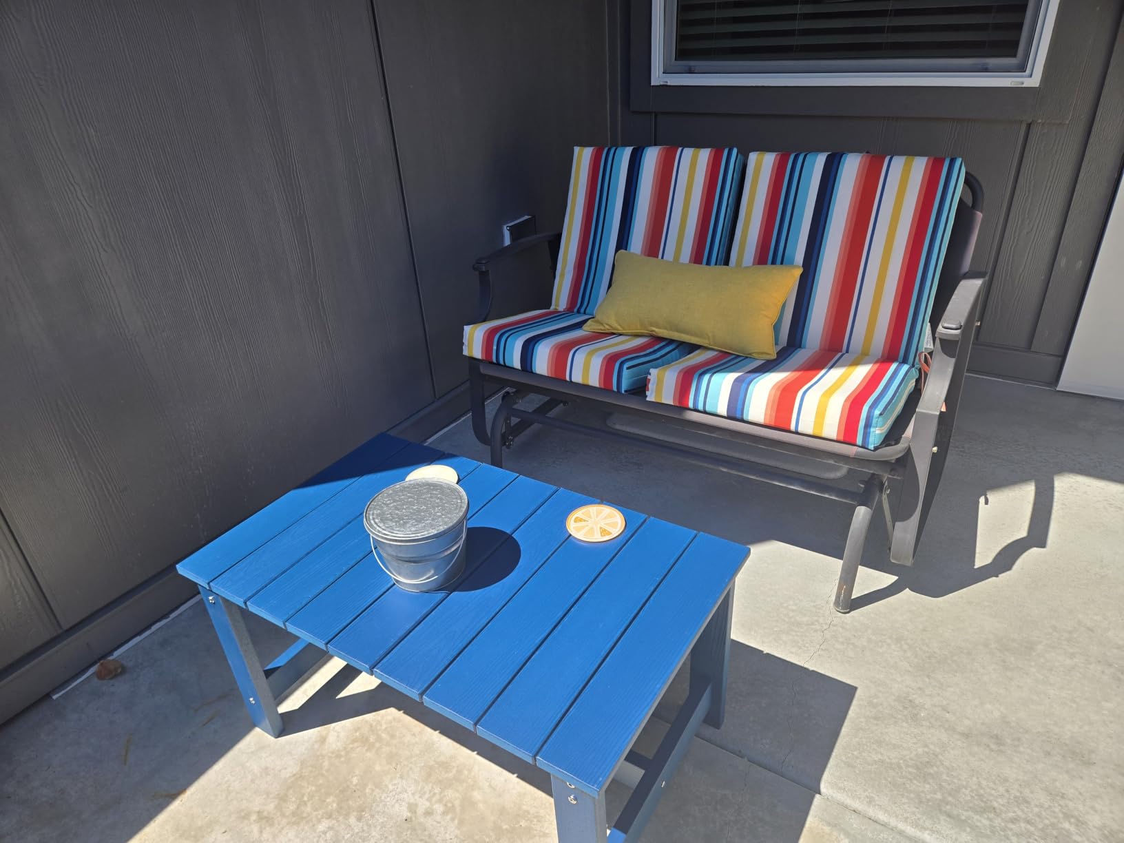 SERWALL HDPE Outdoor Coffee Table with Umbrella Hole, Black customer photo 1