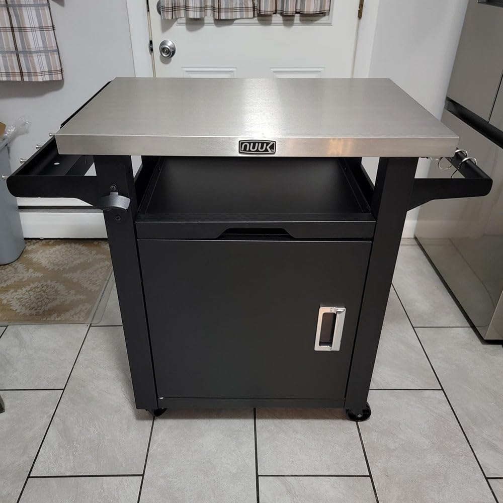 NUUK Grill Table with Storage Cabinet, Outdoor Grill Cart Pizza Oven Table with Wheels, Stainless Steel Top Kitchen Island 20