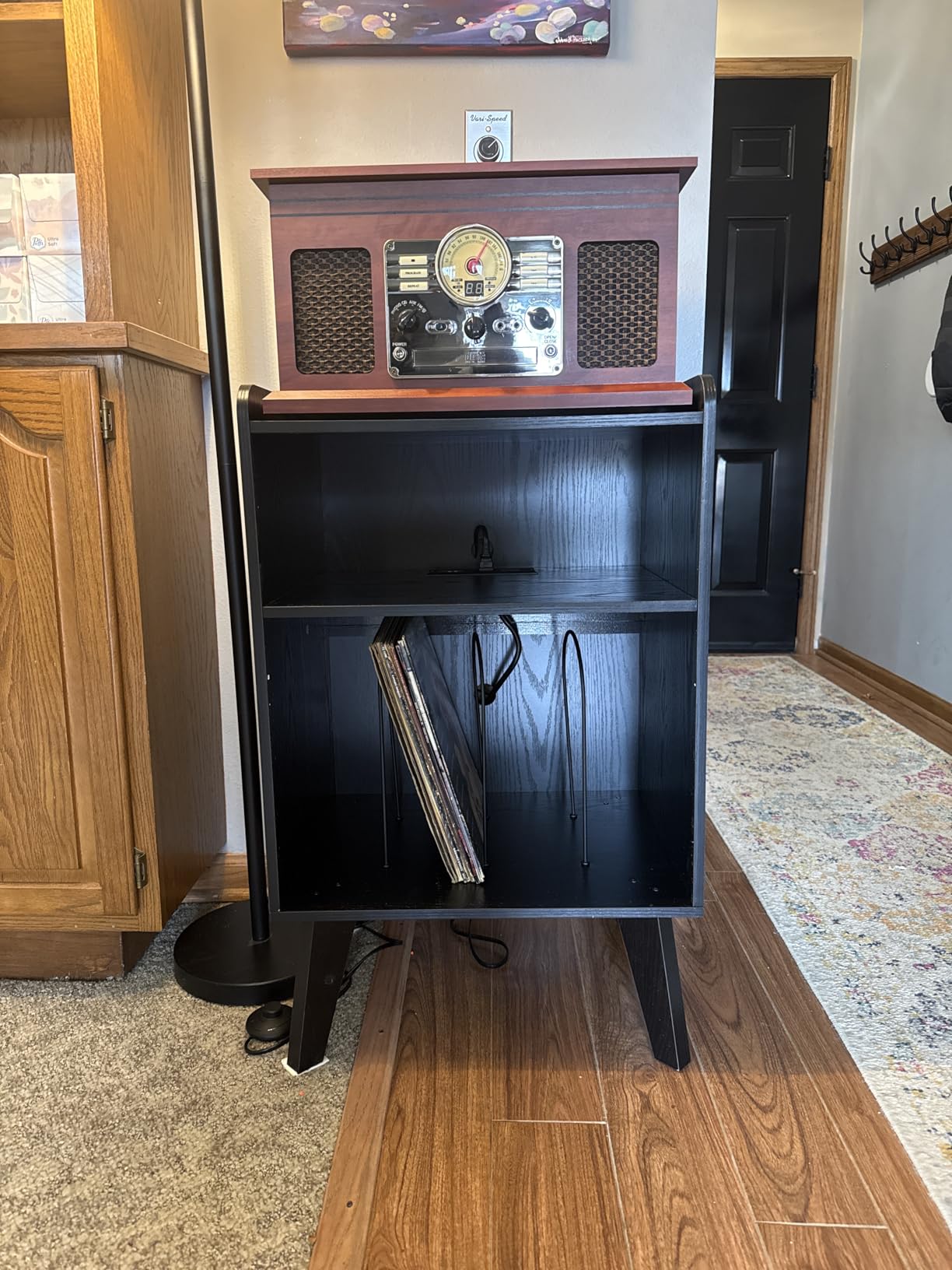 Record Player Stand, Turntable Stand with Record Storage and Charging Station & USB Ports, Record Player Table with Metal Divider, Record Stand Up to 160 Albums for Living Room, Bedroom Walnut customer photo 1