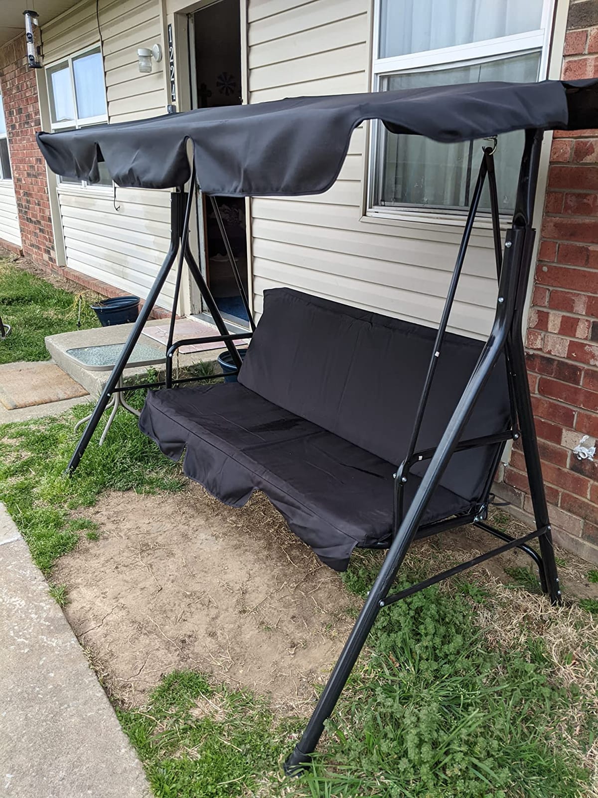 AECOJOY 3-Seat Outdoor Clearance Porch Swings for Adults, Outdoor Patio Swing with Adjustable Canopy & Removable Cushion for Backyard, Garden, Balcony, Grey customer photo 1