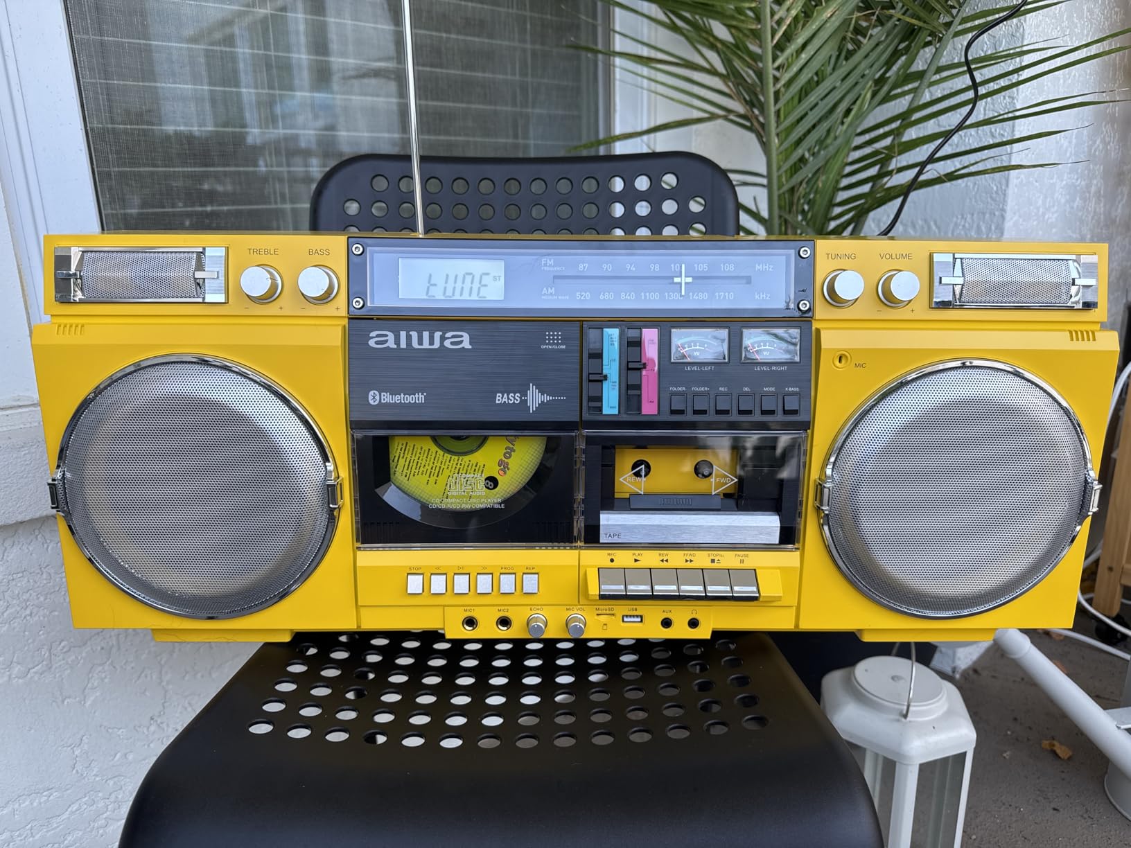 aiwa Retro Boombox CD Player with Cassette Recording, Bluetooth 5.0, FM/AM Radio, USB/SD/AUX Inputs, VU Meters, LCD Display, Dual 40W Speakers - Yellow customer photo 1