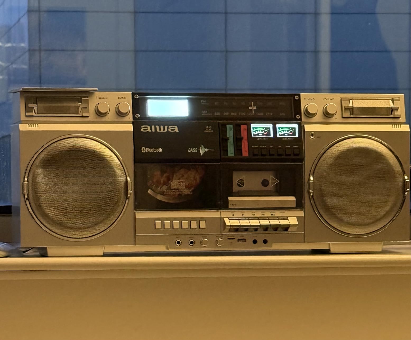 aiwa Retro Boombox CD Player with Cassette Recording, Bluetooth 5.0, FM/AM Radio, USB/SD/AUX Inputs, VU Meters, LCD Display, Dual 40W Speakers - Yellow customer photo 2