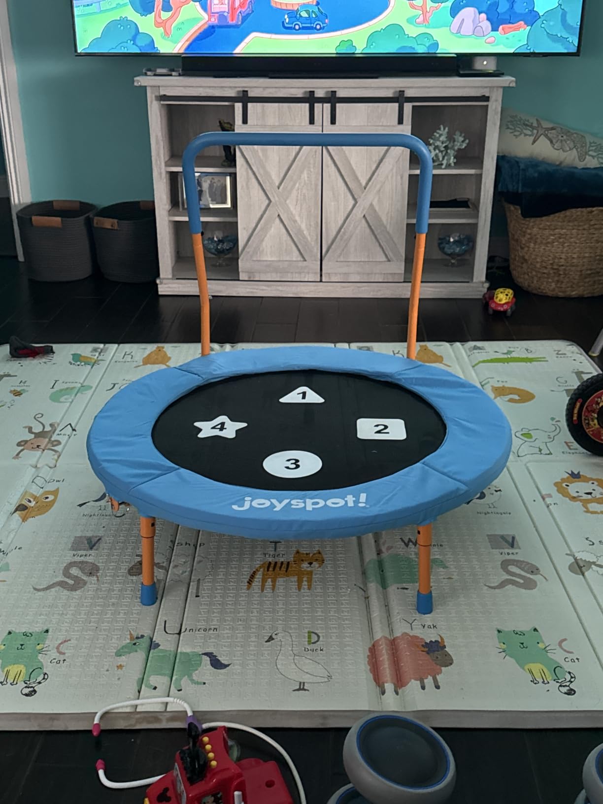 36-Inch Toddler Trampoline with Adjustable Bar, 3FT Foldable Mini Rebounder customer photo 2